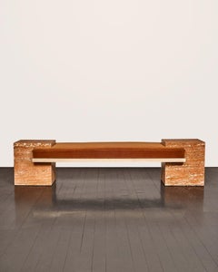 Coexist - Contemporary Travertine Rosso and Brass Bench, Sculptural Seating