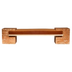 Coexist - Contemporary Travertine Rosso and Brass Bench, Sculptural Seating