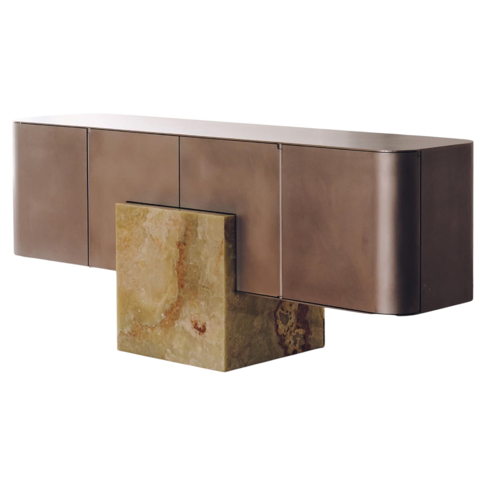 Coexist Credenza Contemporary Sculptural Creation in Aluminum and Onyx