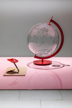 Coexist Ground Glass World Map in Nickel Plated Brass, Red version