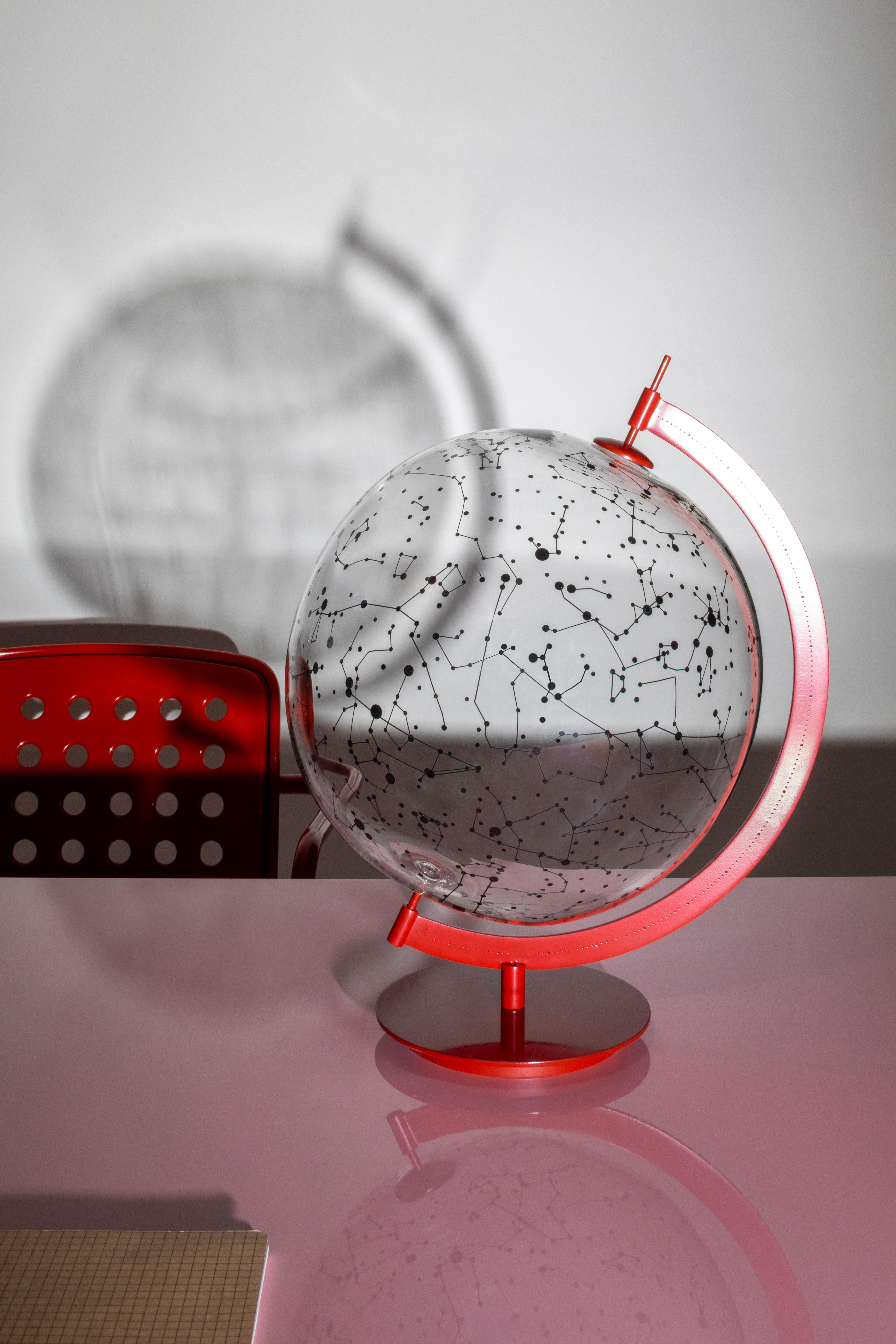 Italian Coexist Ground Glass World Map in Nickel Plated Brass, Red version For Sale