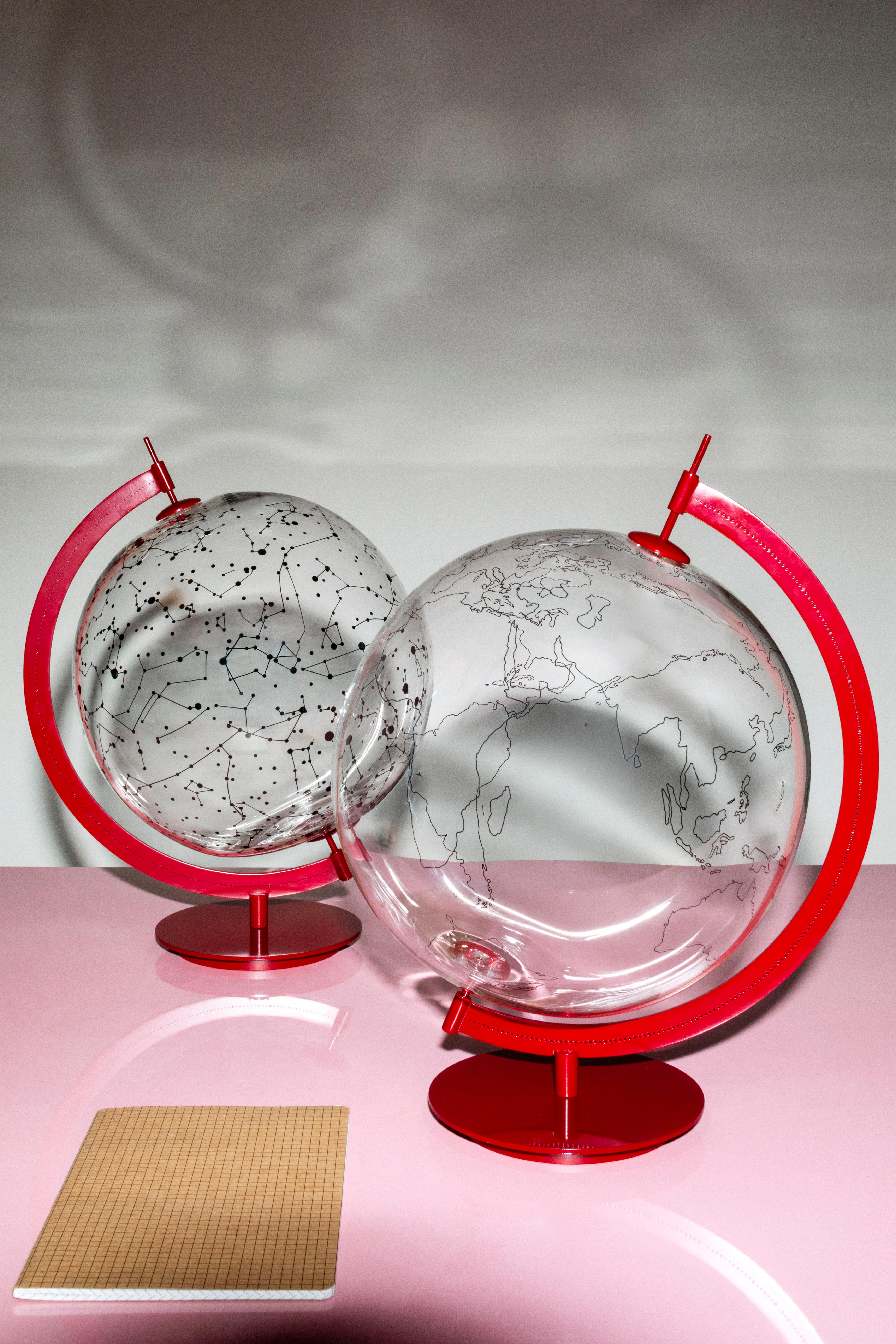 Coexist Ground Glass World Map in Nickel Plated Brass, Red version In New Condition For Sale In Roma, IT