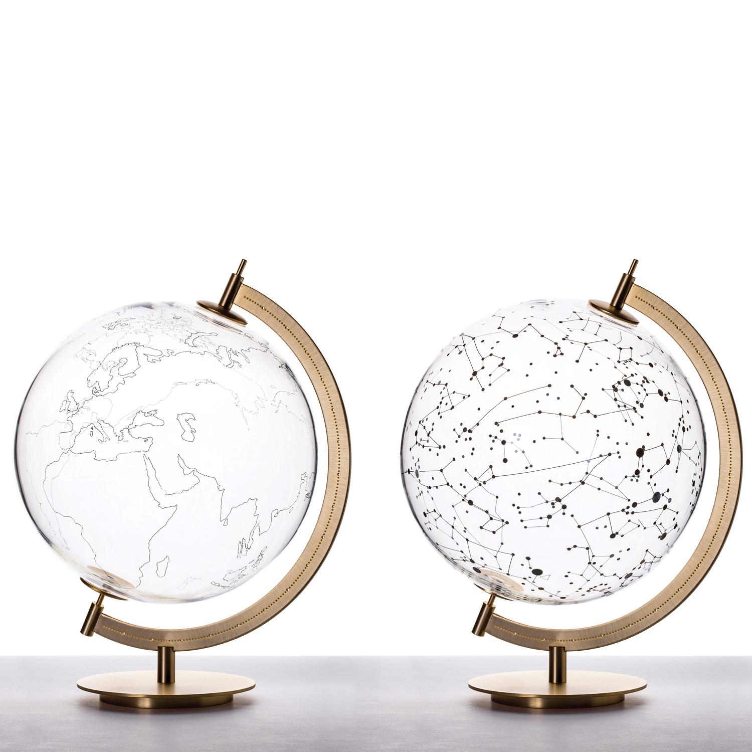 21st Century Globe Coexist Mod Ground Glass and Black Iron World Map In New Condition For Sale In Roma, IT