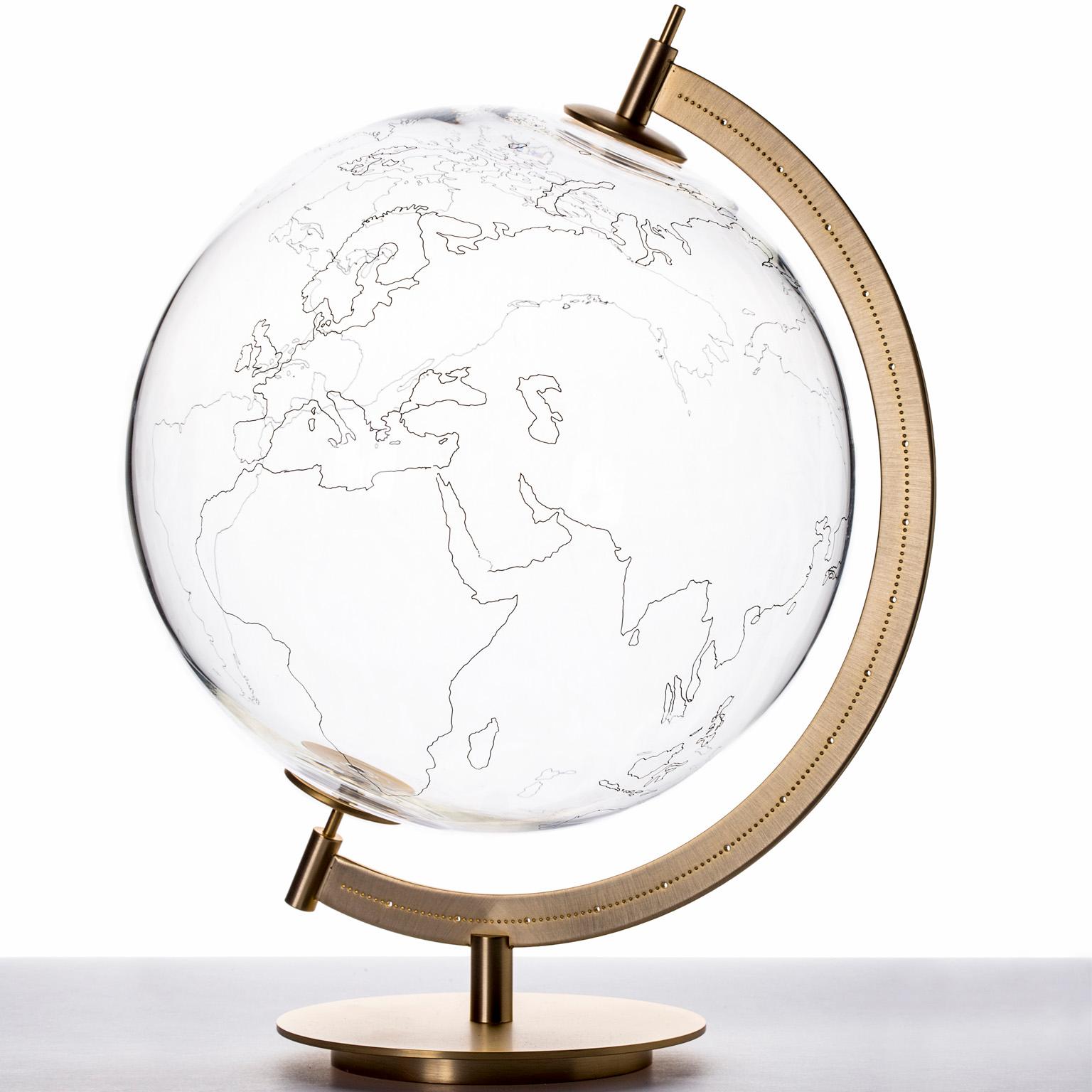 Contemporary 21st Century Globe Coexist Mod Ground Glass and Black Iron World Map For Sale