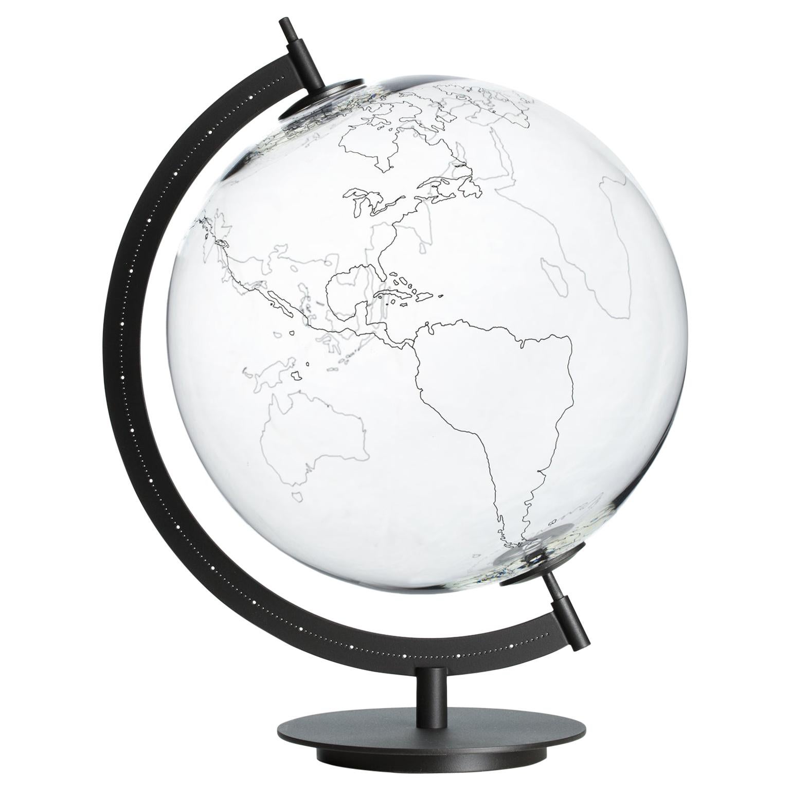 21st Century Globe Coexist Mod Ground Glass and Black Iron World Map For Sale