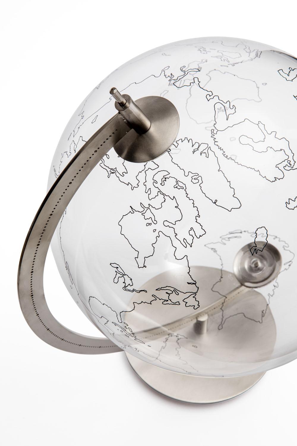 Coexist Ground Glass and Brass Nickel Plated World Map Silver In New Condition For Sale In Roma, IT