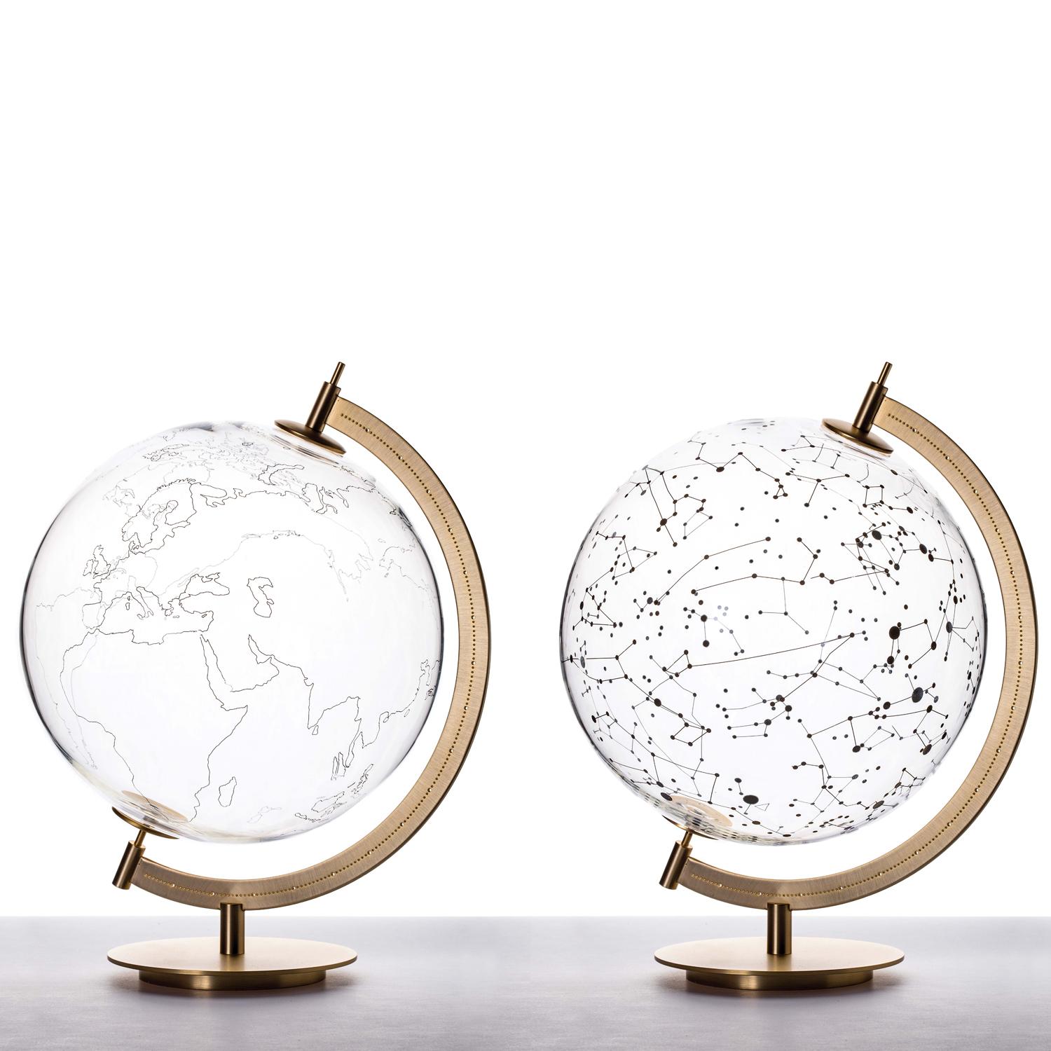 Italian Coexist Mod Ground Glass and Brass World Map For Sale