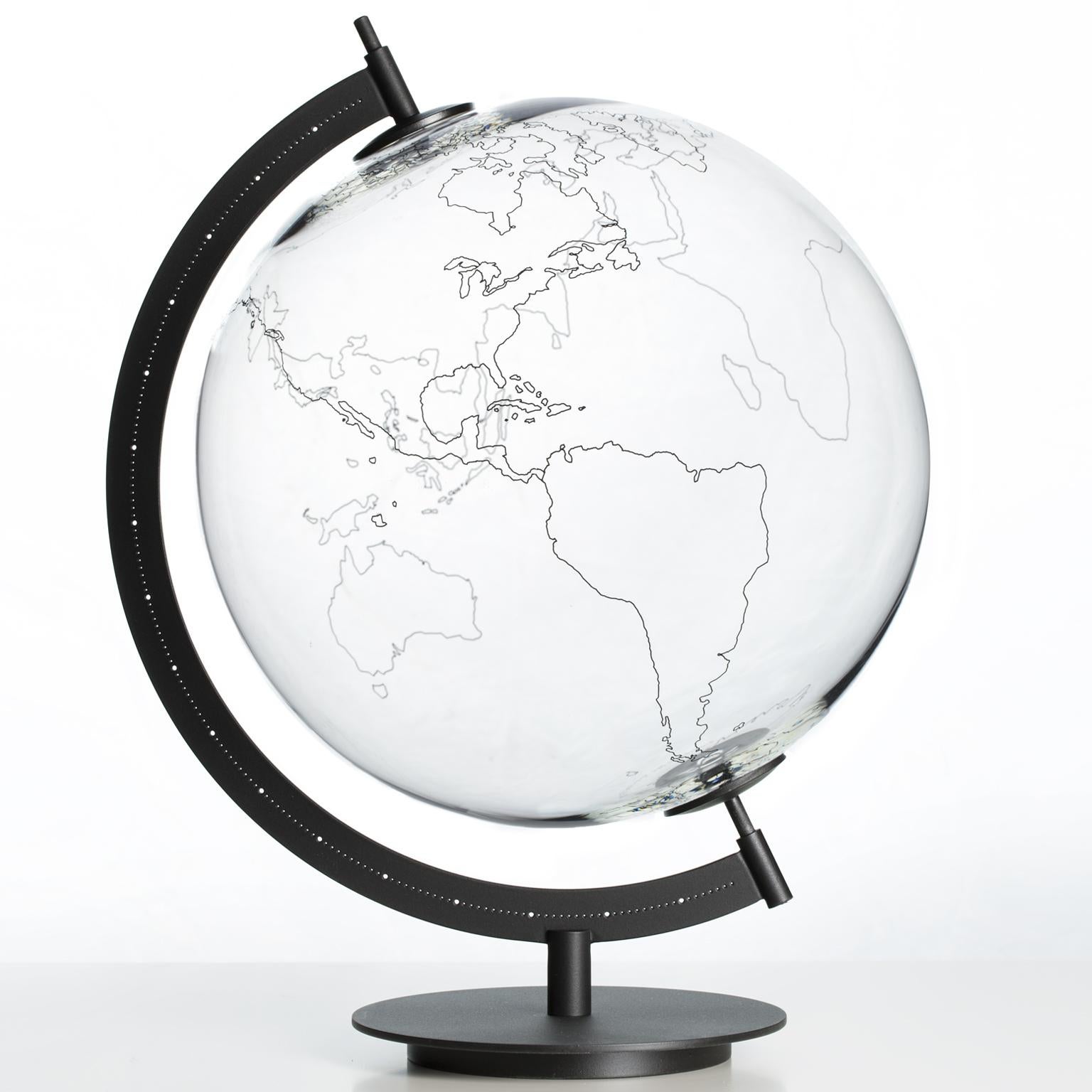 Contemporary Coexist Mod Ground Glass and Brass World Map For Sale