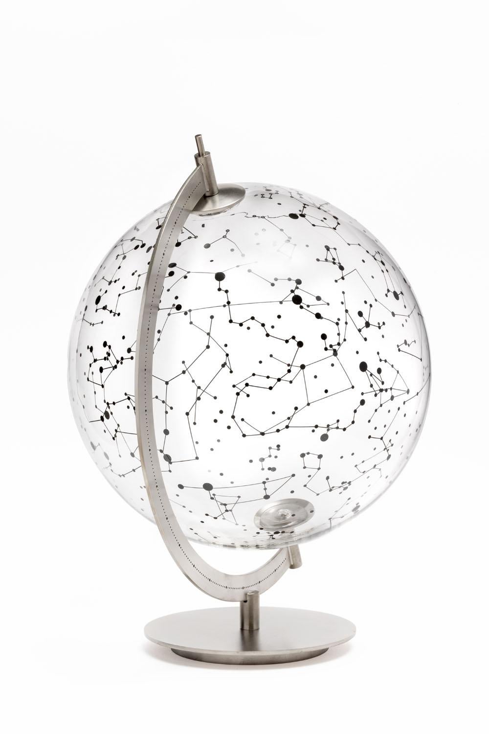 Coexist Sky Glass and Brass Nickel Plated World Map Silver In New Condition For Sale In Roma, IT
