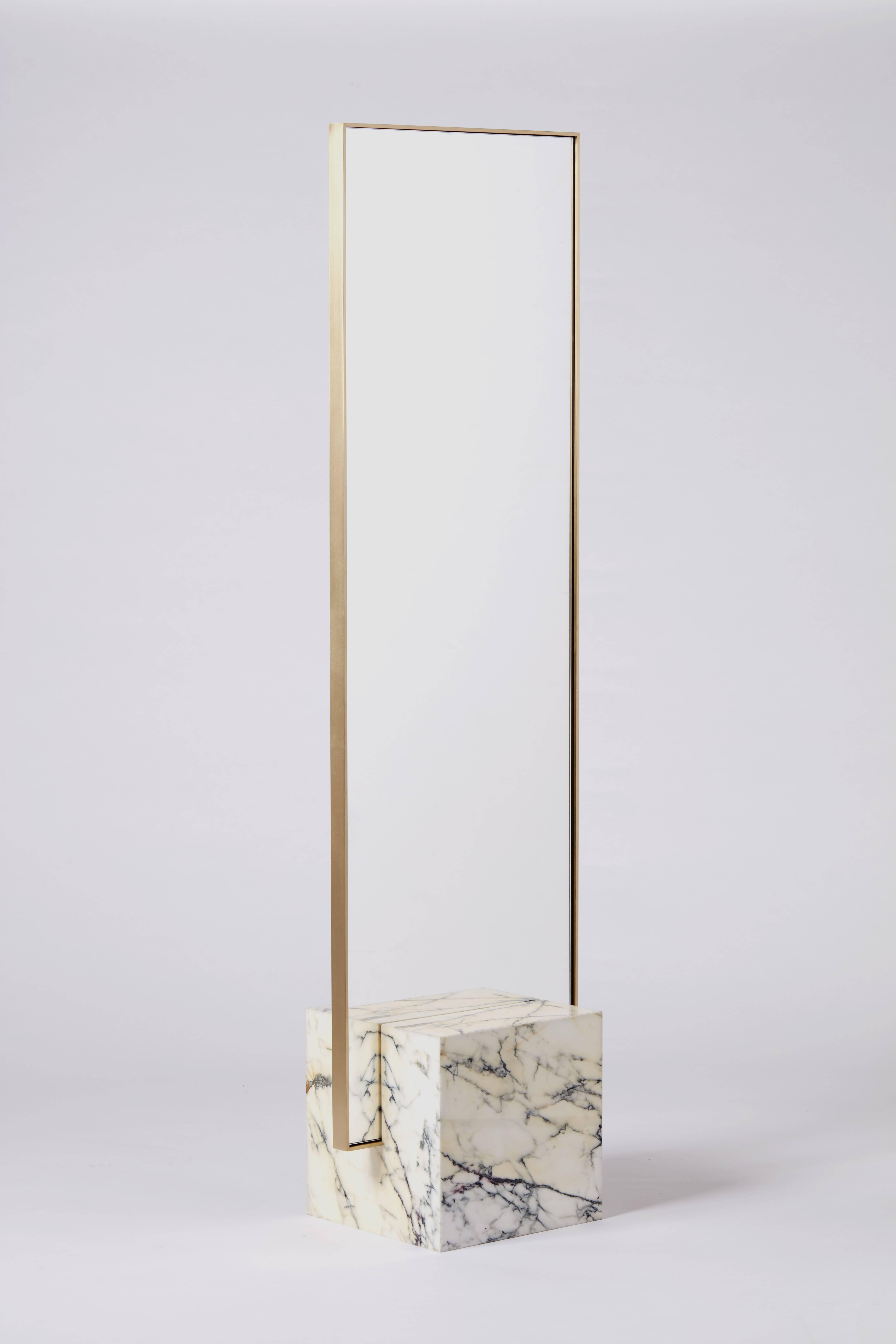 American Coexist Slash Standing Mirror with Marble and Brass, 1stdibs New York For Sale