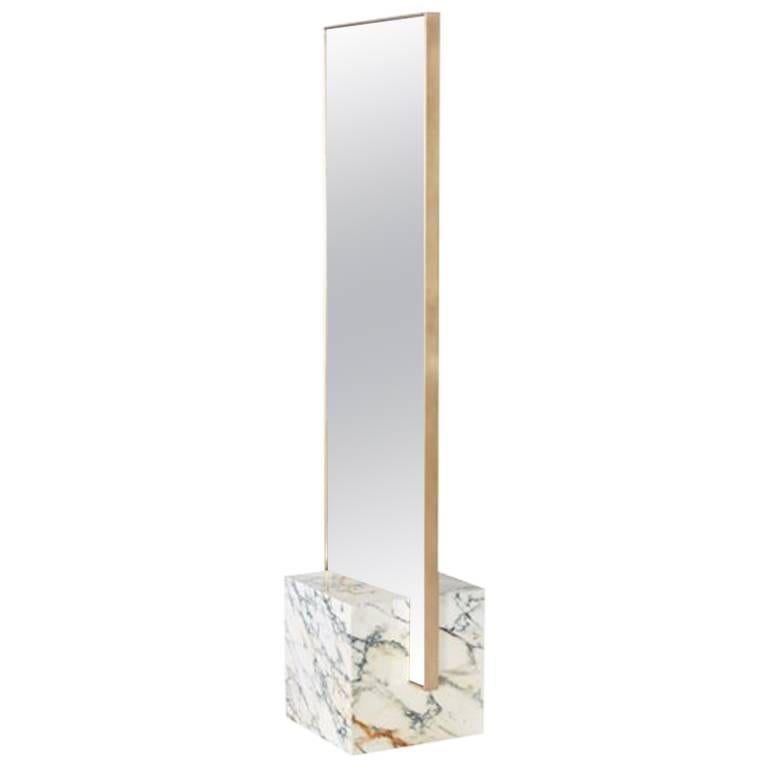 Coexist Slash Standing Mirror with Marble and Brass, 1stdibs New York For Sale