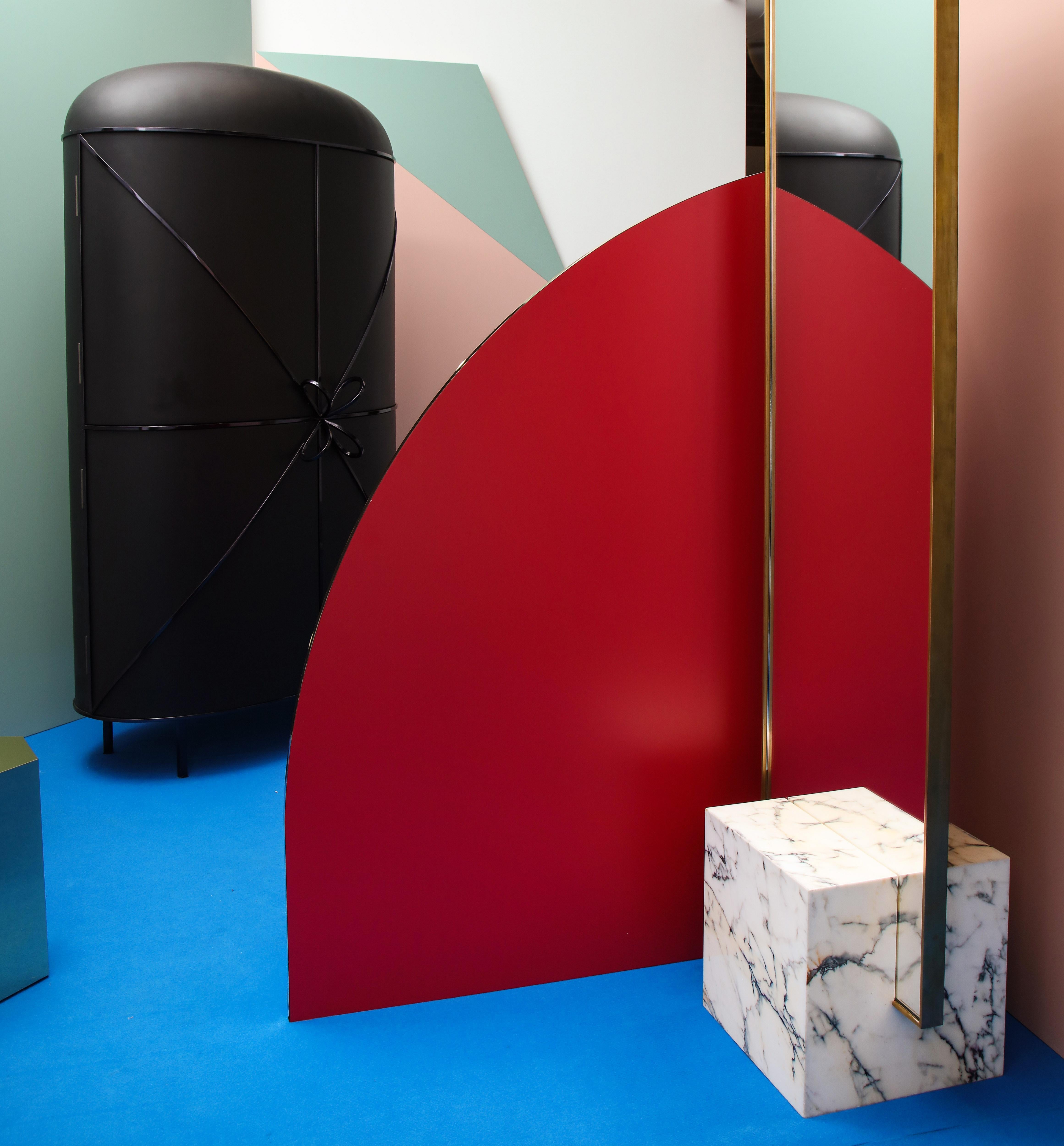 Coexist Slash Standing Mirror with Marble and Brass by Slash Objects