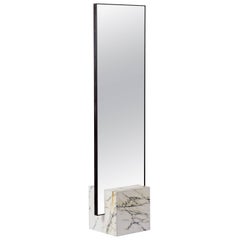 Coexist Slash Standing Mirror with Marble, Concrete Rubber and Black Steel Frame