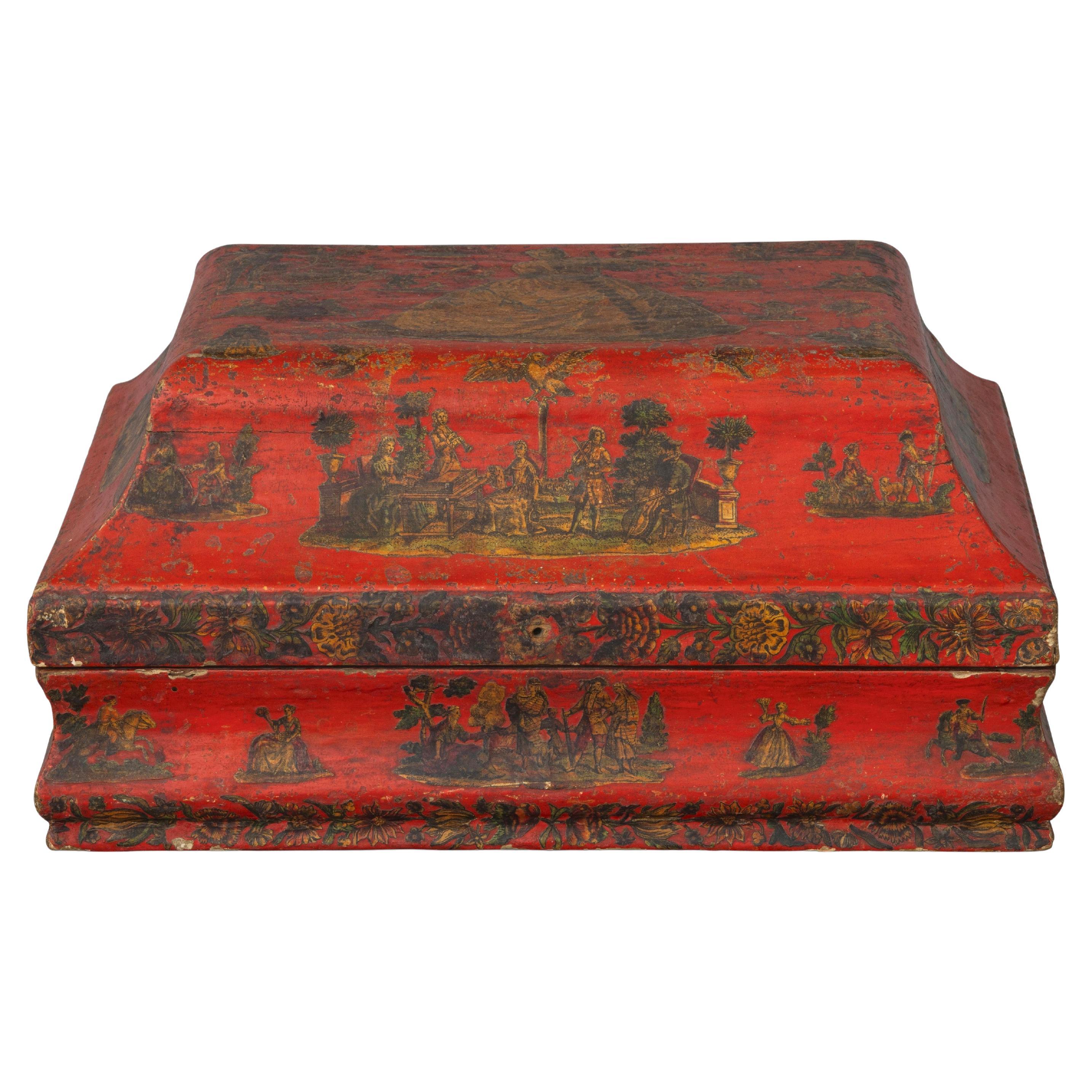 Boîte vénitienne en laque rouge avec décorations "arte povera en vente