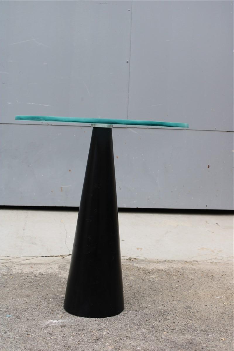 Late 20th Century Coffe and Cocktail Table 1980 Black Piramid Satin Glass Top Italian Design  For Sale