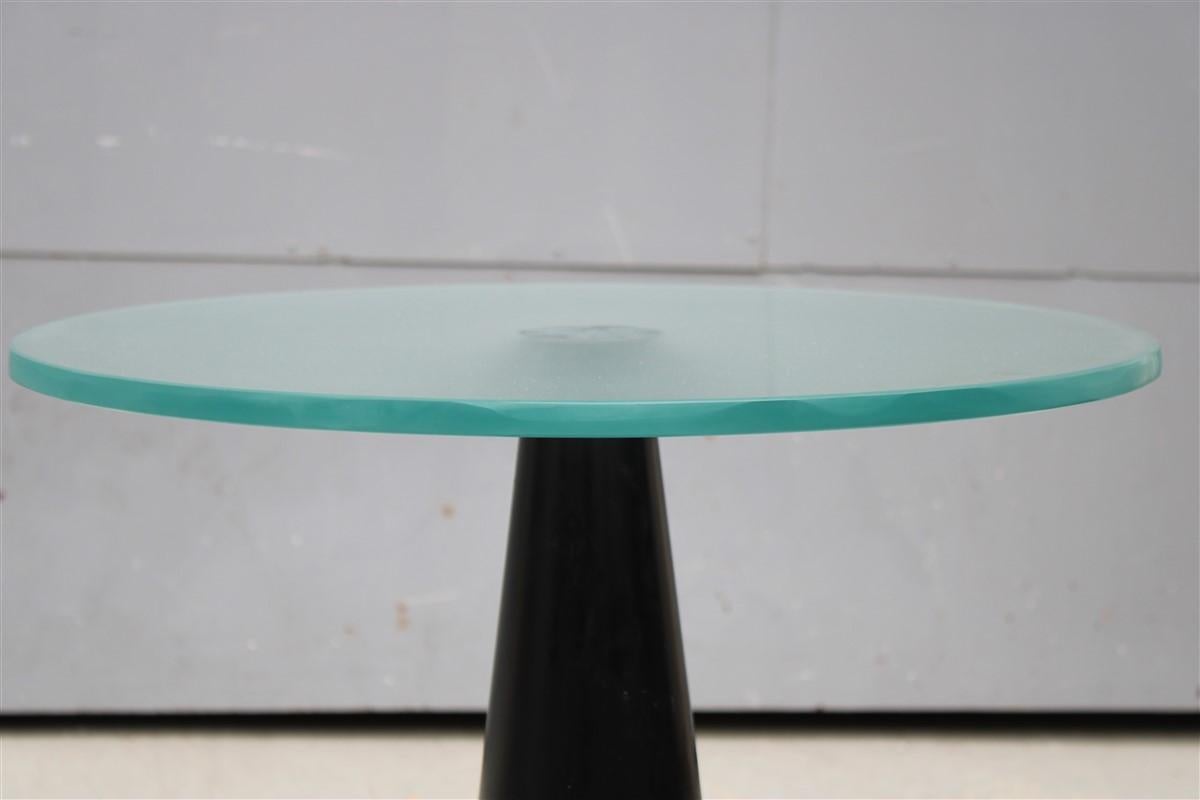 Late 20th Century Coffe and Cocktail Table 1980 Black Piramid Satin Glass Top Italian Design For Sale
