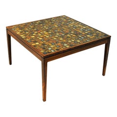 Coffe or Livingroom Rosewood Table with Small Ceramic Tiles, Denmark, 1960s