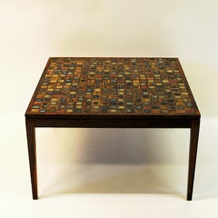 Coffe or Livingroom Rosewood Table with Small Ceramic Tiles, Denmark, 1960s