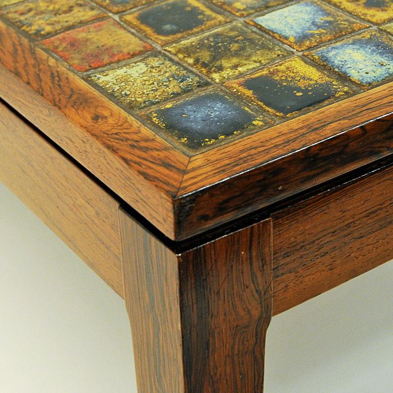 Danish Coffe or Livingroom Rosewood Table with Small Ceramic Tiles, Denmark, 1960s