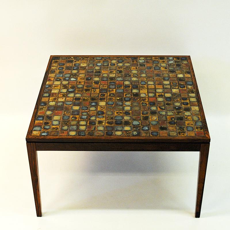 Coffe or Livingroom Rosewood Table with Small Ceramic Tiles, Denmark, 1960s In Good Condition In Stockholm, SE