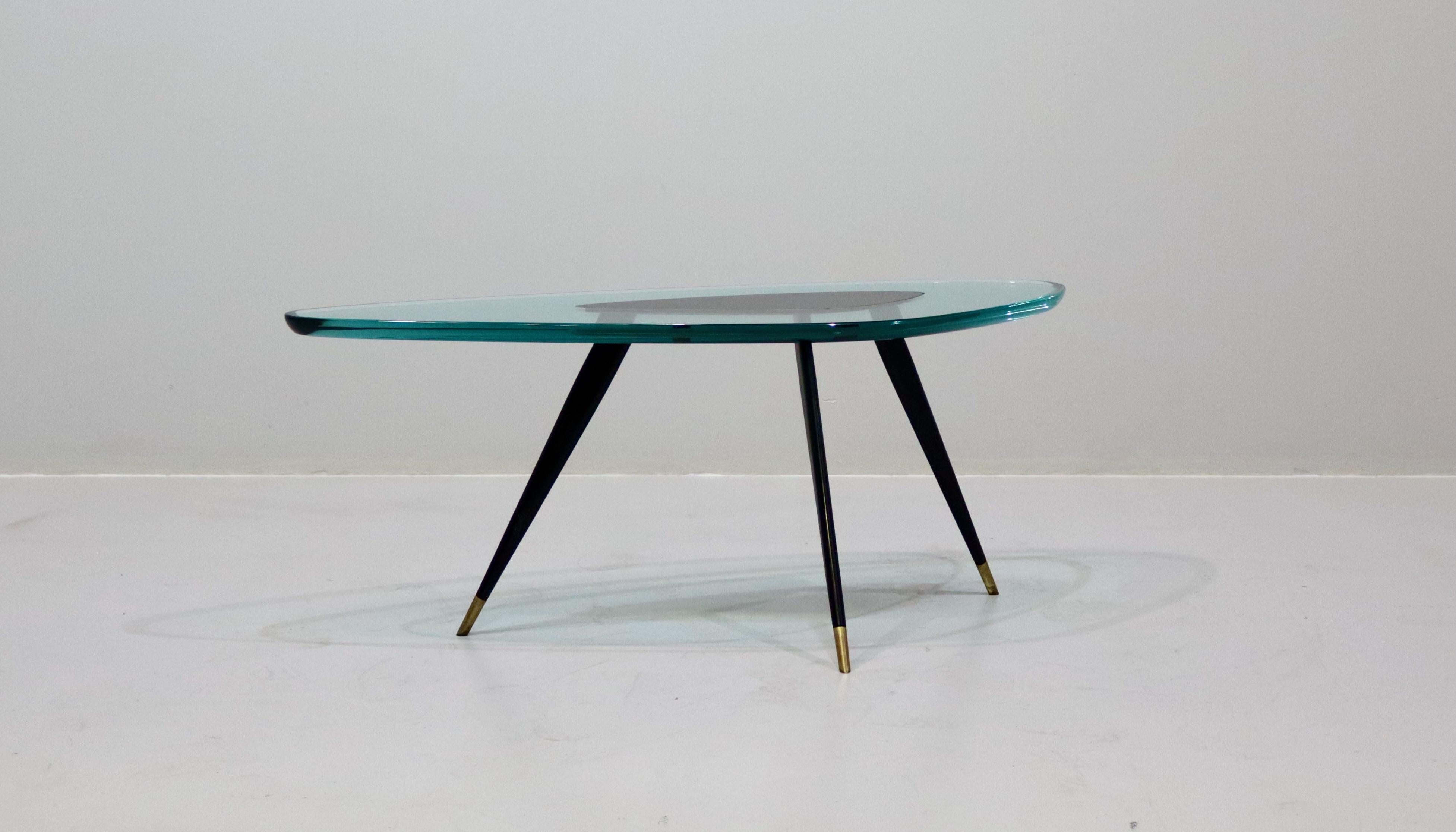 Max Ingrand (1908–1969)
coffee tables
Glass, lacquered metal and brass
Edited by Fontana Arte
Model created circa 1959
H 40 × W 99 × D 39 cm
Bibliography: Domus, No. 361, December 1959, similar model illustrated n.p