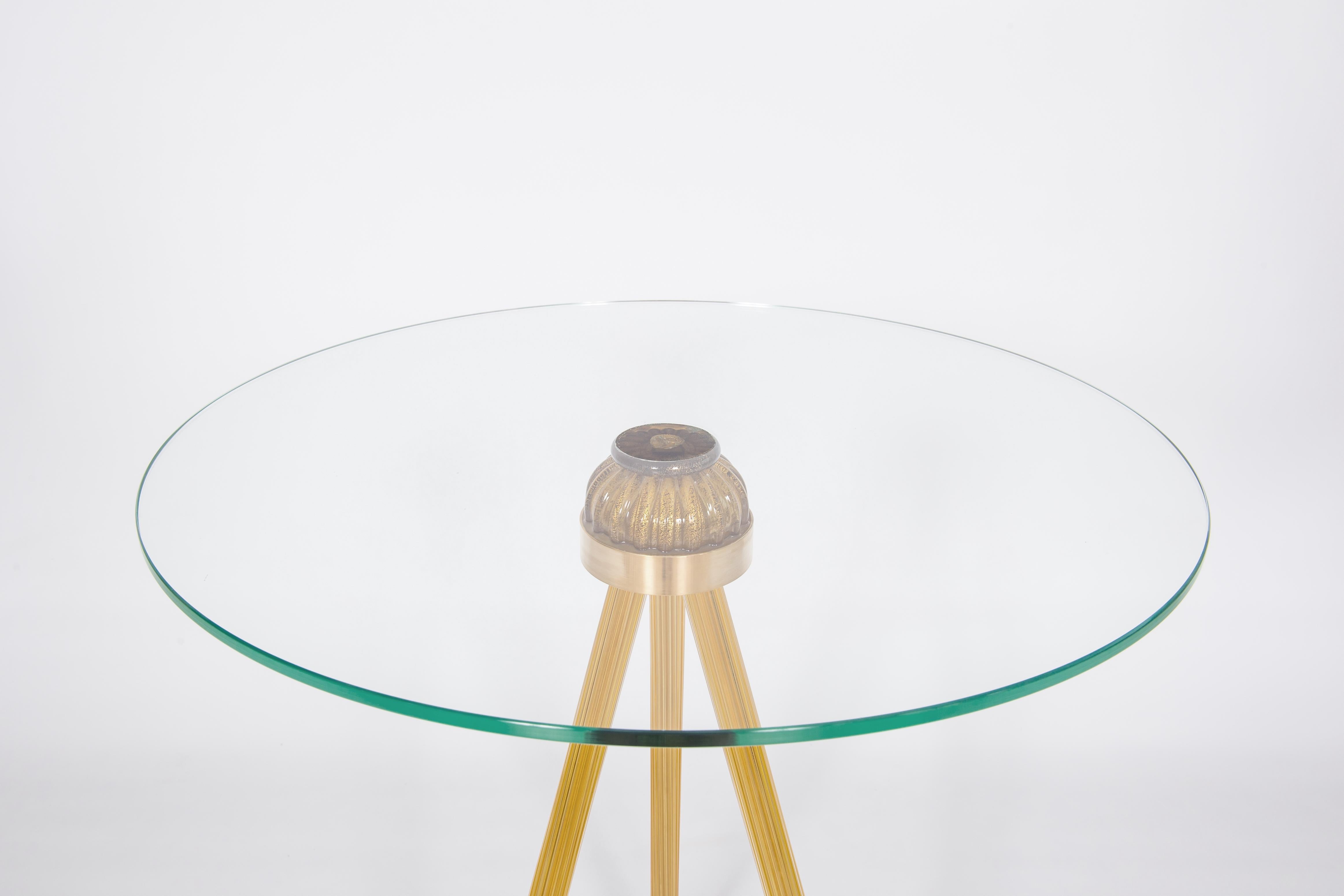 Cocktail table in Blown Murano Glass Amber Color and Brass finishes contemporary 2