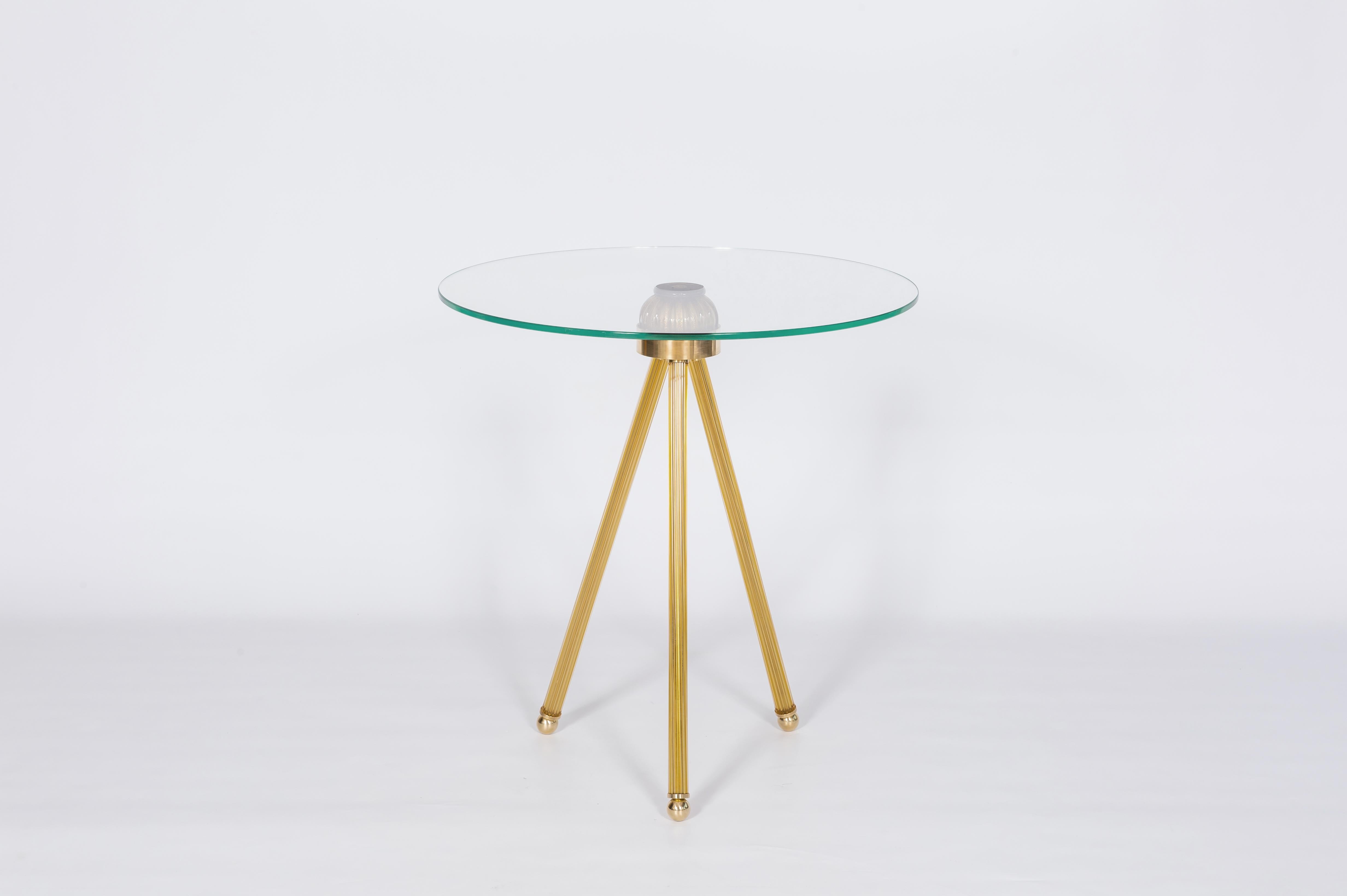 Cocktail table in Blown Murano Glass Amber Color and Brass finishes contemporary 3