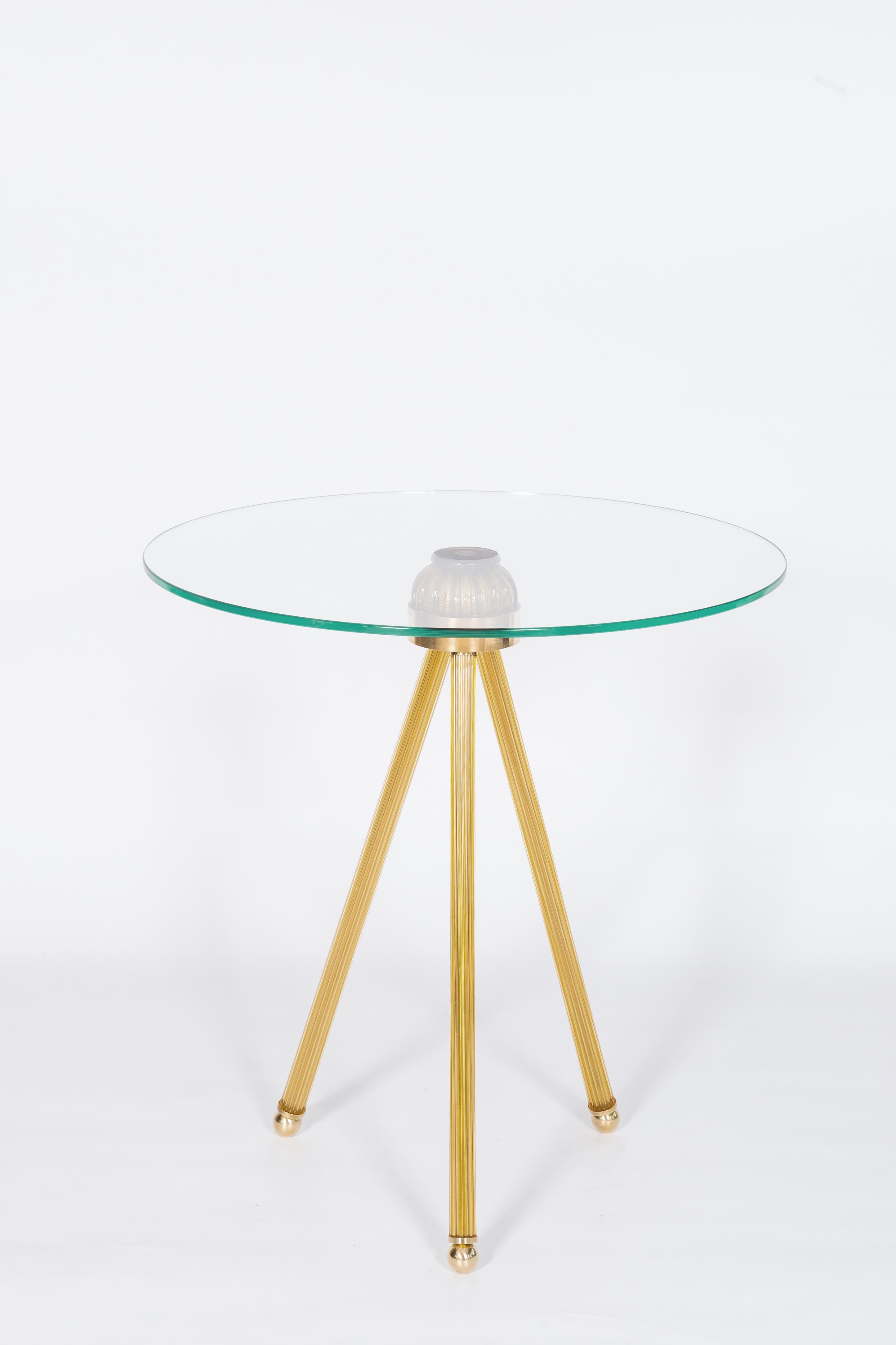 Cocktail table in Blown Murano Glass Amber Color and Brass finishes contemporary 4