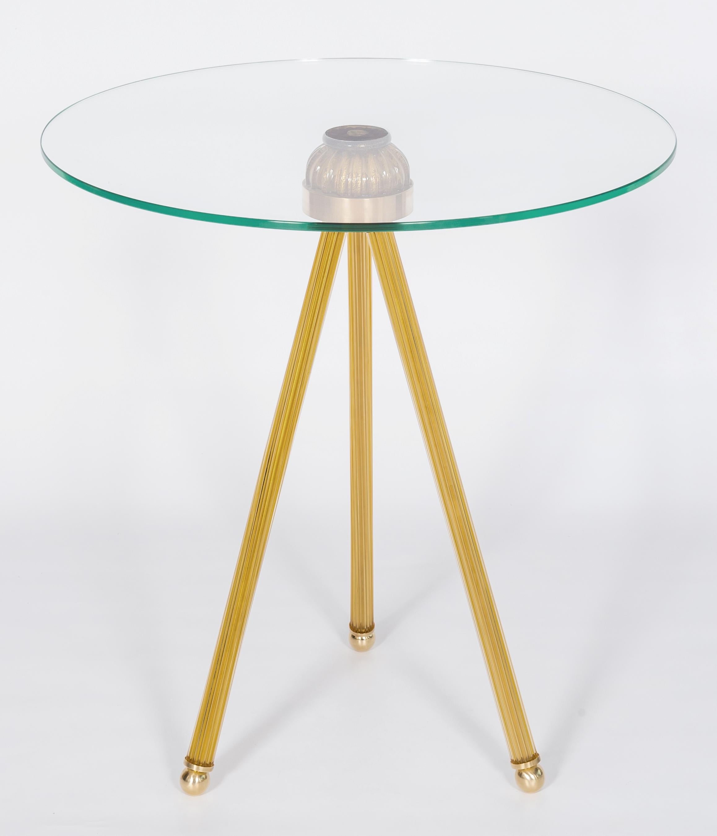 Cocktail table in Blown Murano Glass Amber Color and Brass finishes contemporary 6