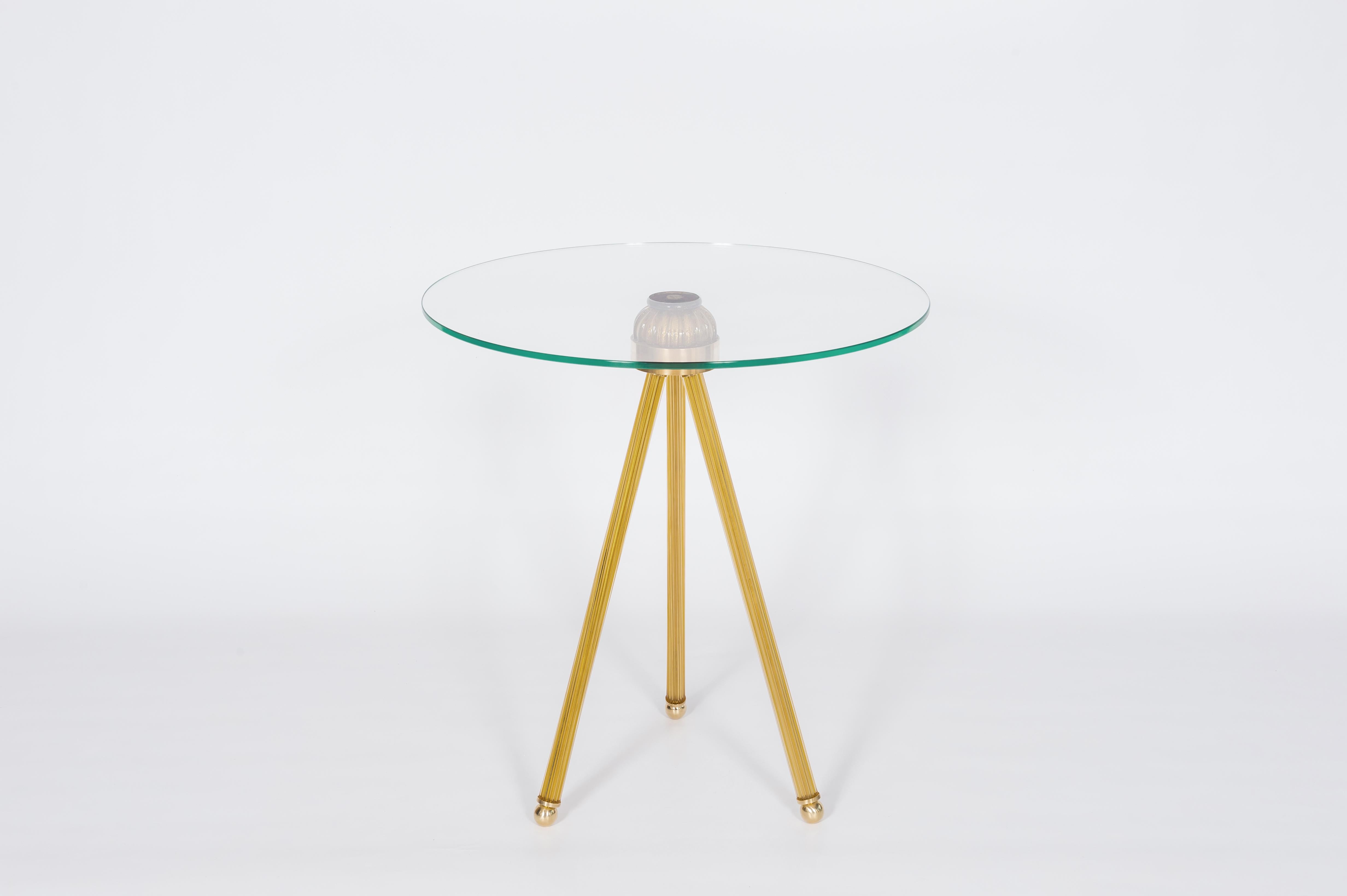 Mid-Century Modern Cocktail table in Blown Murano Glass Amber Color and Brass finishes contemporary