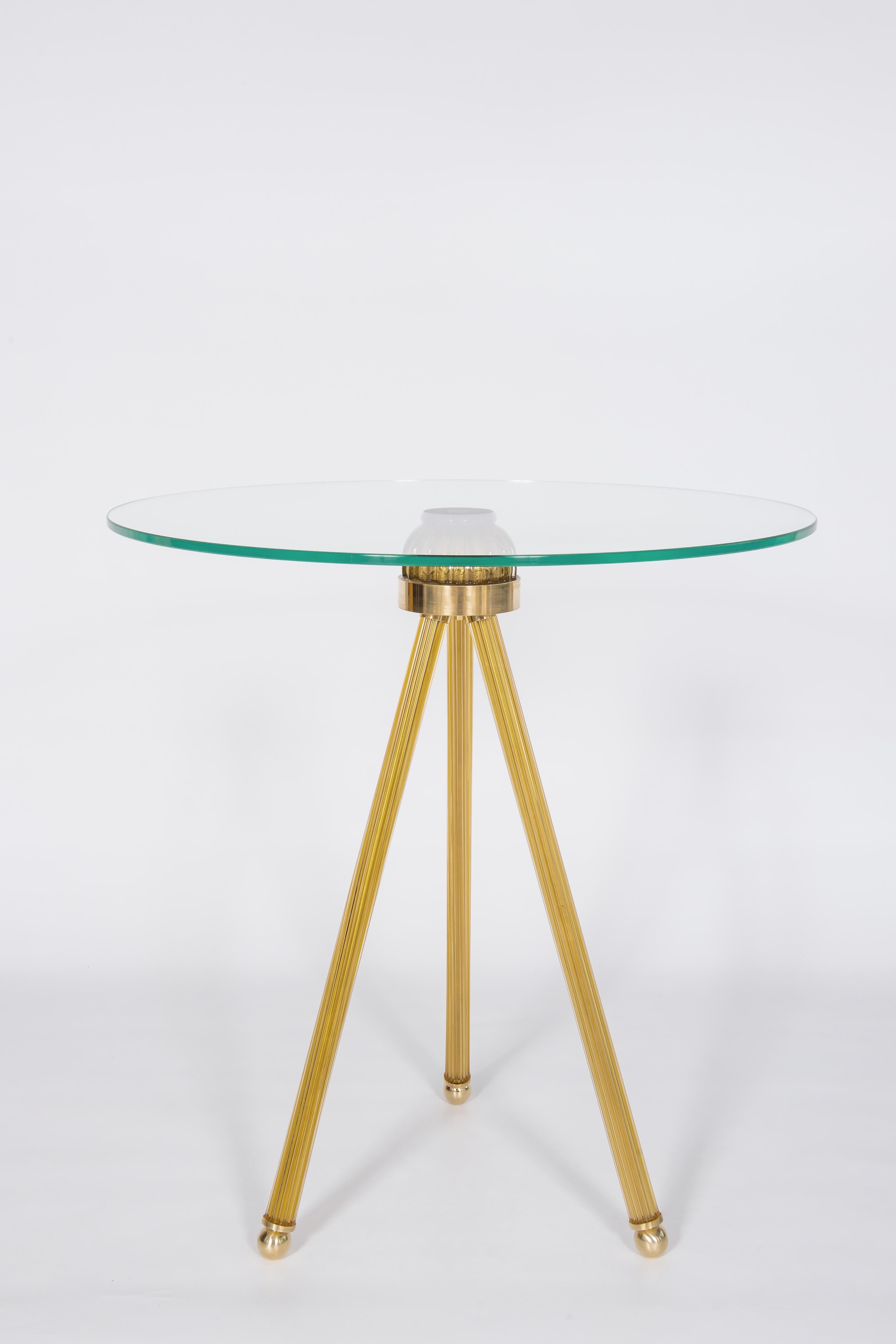 Cocktail table in Blown Murano Glass Amber Color and Brass finishes contemporary 1