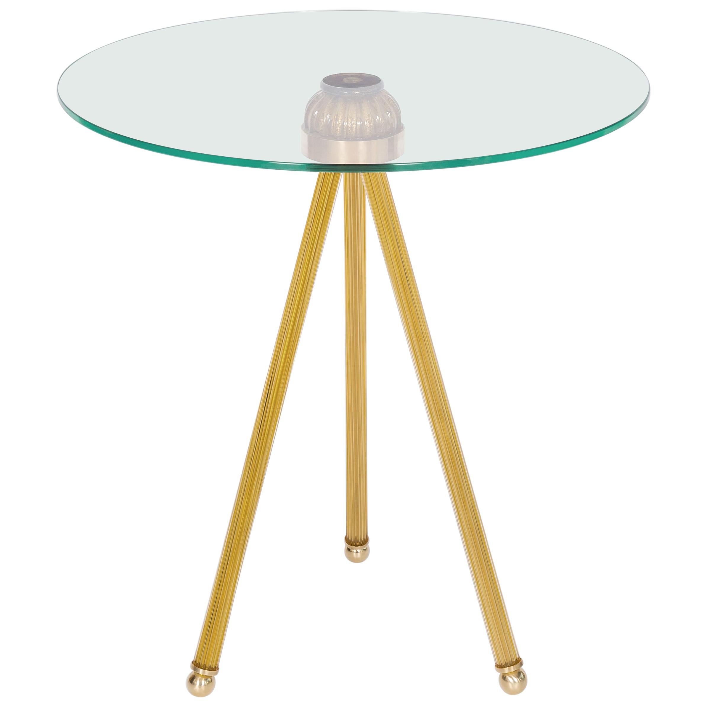 Cocktail table in Blown Murano Glass Amber Color and Brass finishes contemporary