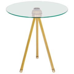 Table à cocktail en verre soufflé de Murano couleur ambre et finitions en laiton contemporain