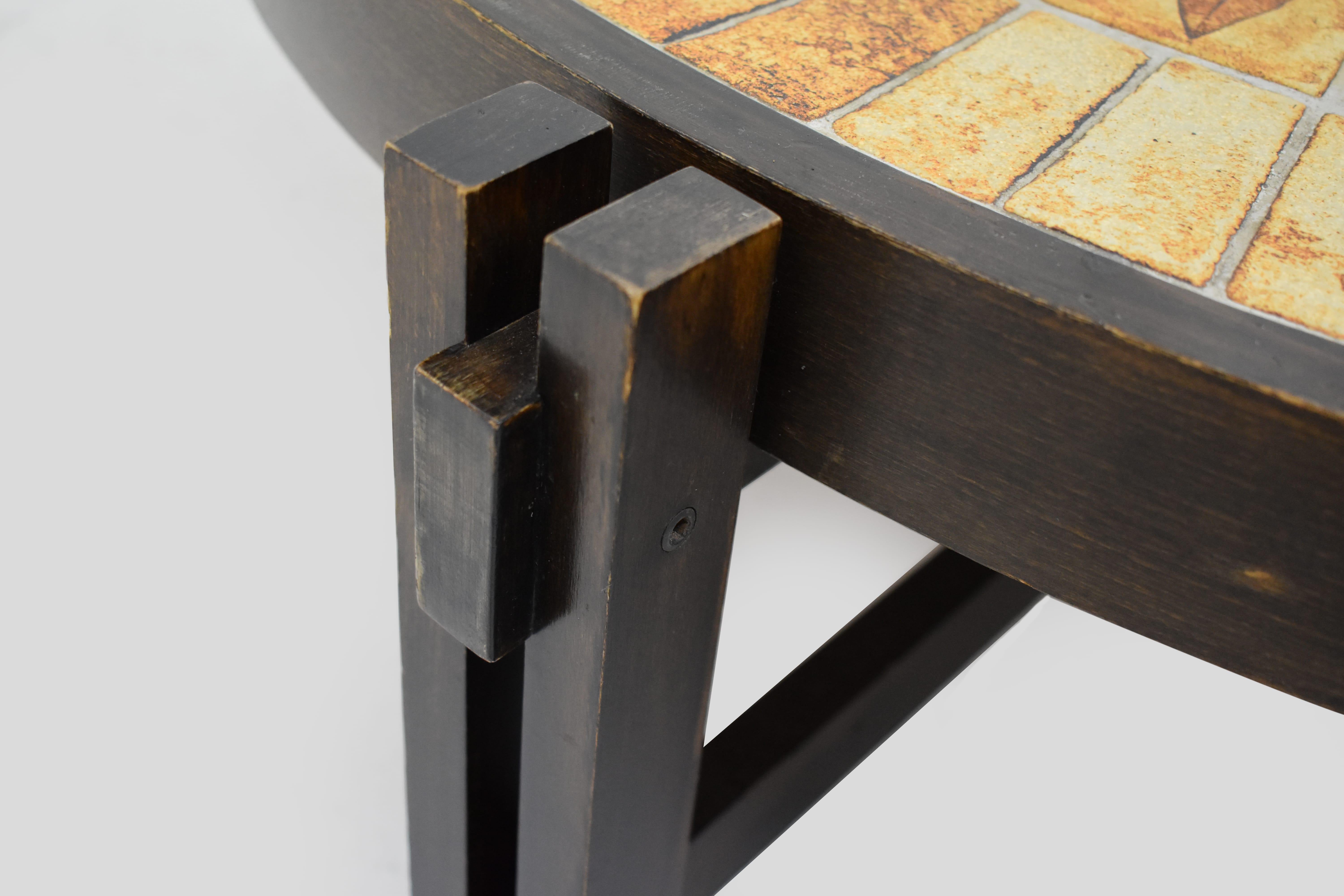 Late 20th Century Coffee Table in Ceramic and Wood by Roger Capron, France 1970, Rond and Brown