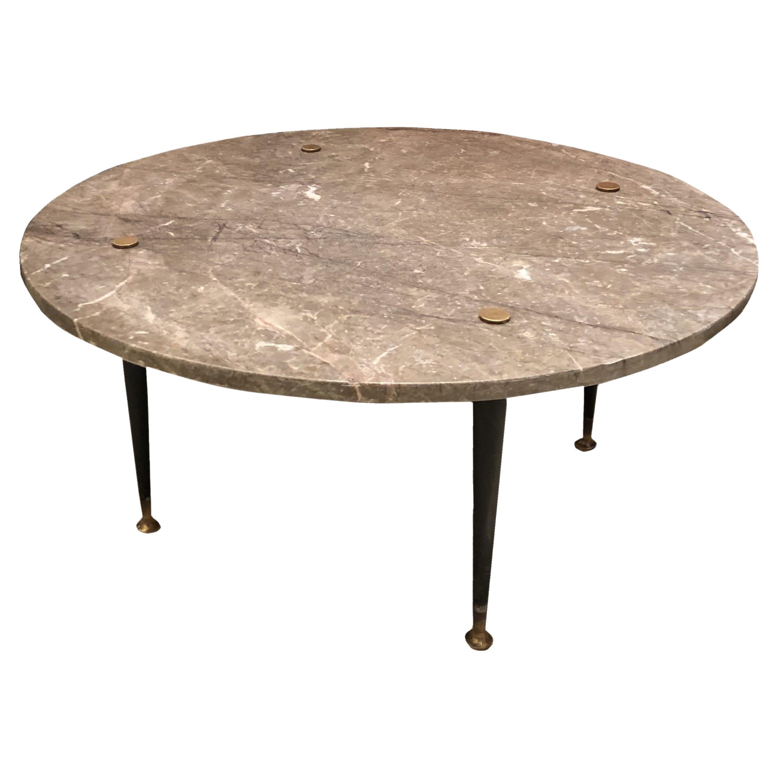 Coffe Table in Marble and Bronze, 60°, Country France For Sale
