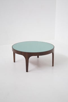 Table basse avec verre bleu clair de Fontana Arte, étiquette du fabricant