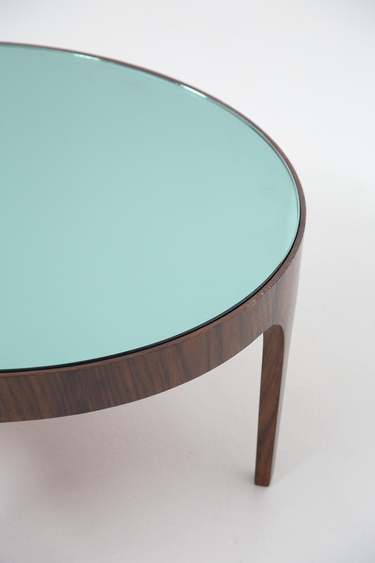 Mid-Century Modern Coffe Table with Light Blue Glass by Fontana Arte, Manufacturer's Label