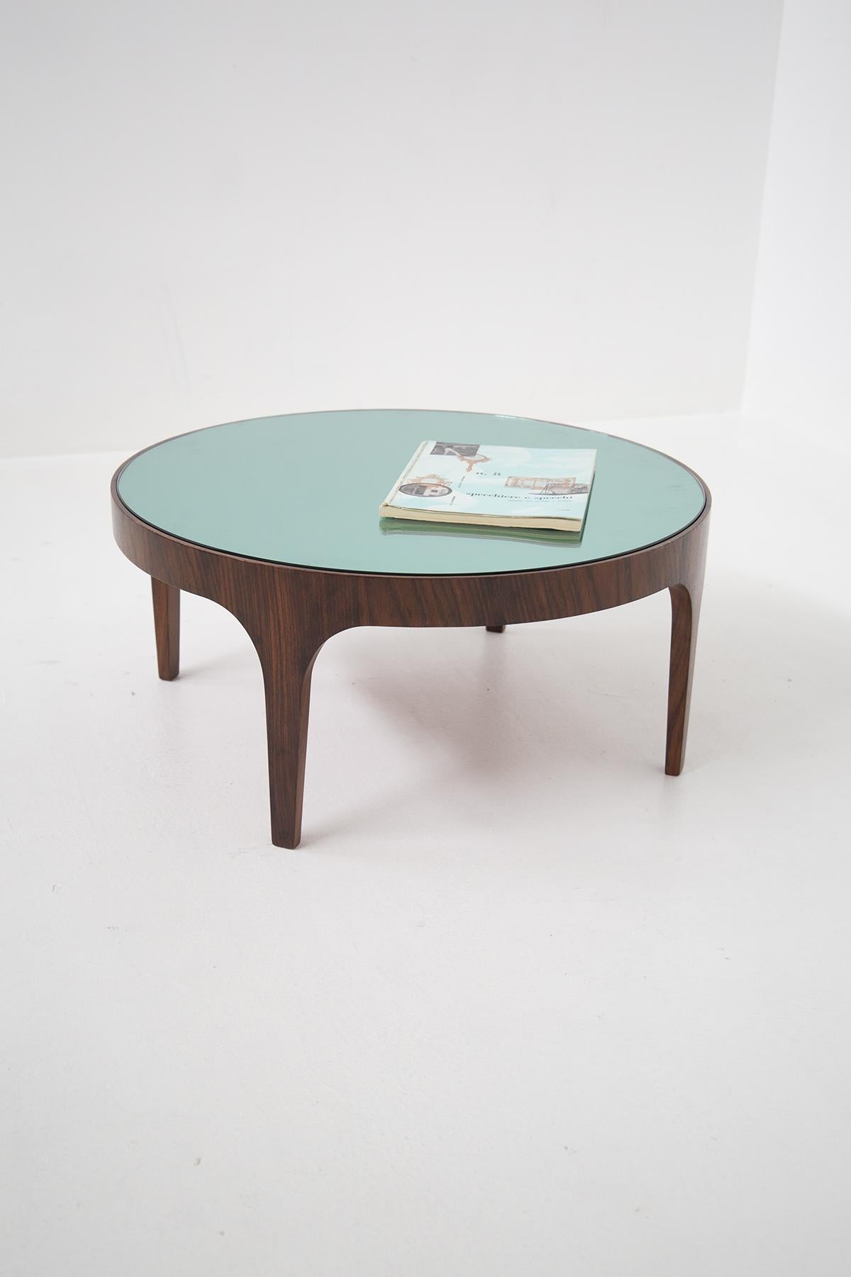 Coffe Table with Light Blue Glass by Fontana Arte, Manufacturer's Label In Good Condition In Milano, IT