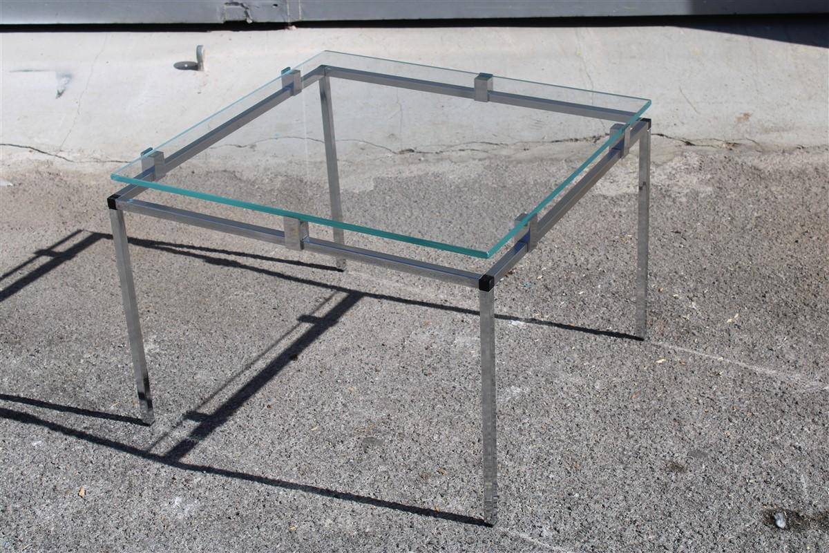 Mid-Century Modern Coffee and Cocktail Tables italian Design Minimal steel Glass Top Square 1970 For Sale