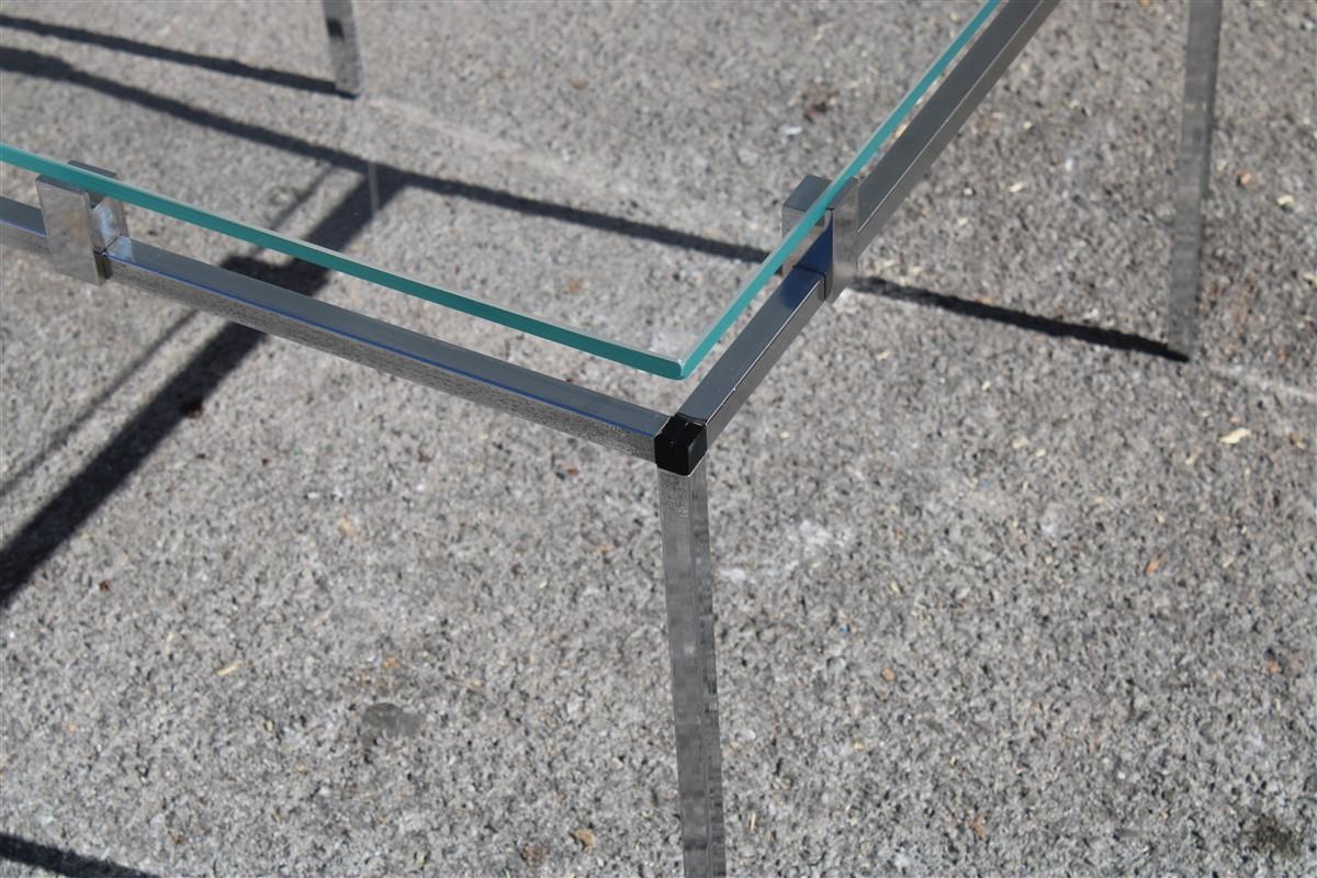 Italian Coffee and Cocktail Tables italian Design Minimal steel Glass Top Square 1970 For Sale