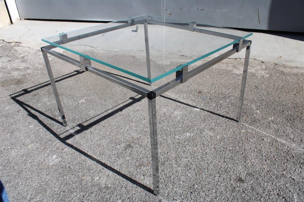 Coffee and Cocktail Tables italian Design Minimal steel Glass Top Square 1970 For Sale 1