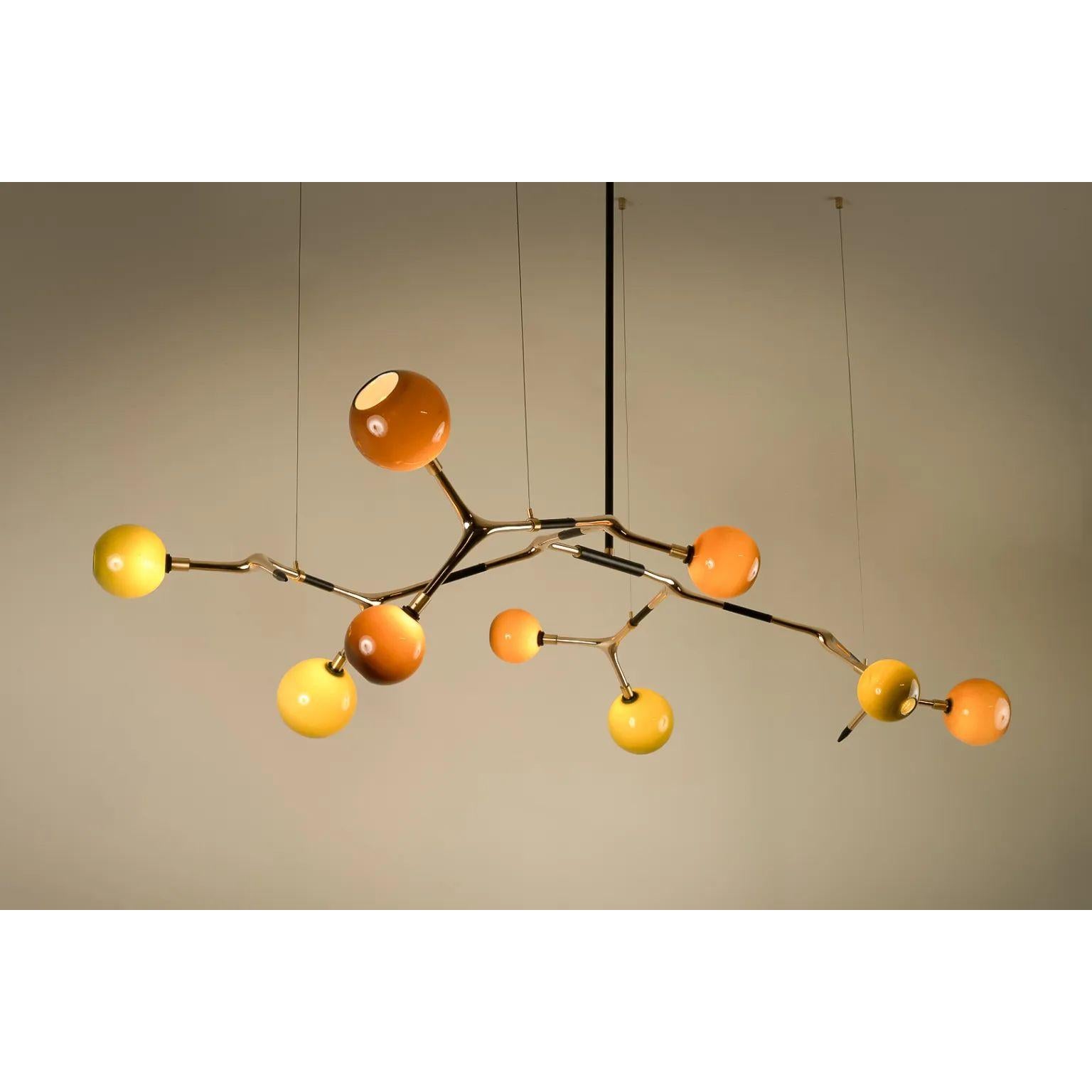 Post-Modern Coffee and Olive with Polished Bronze Mantis 9 Pendant Lamp by Isabel Moncada For Sale
