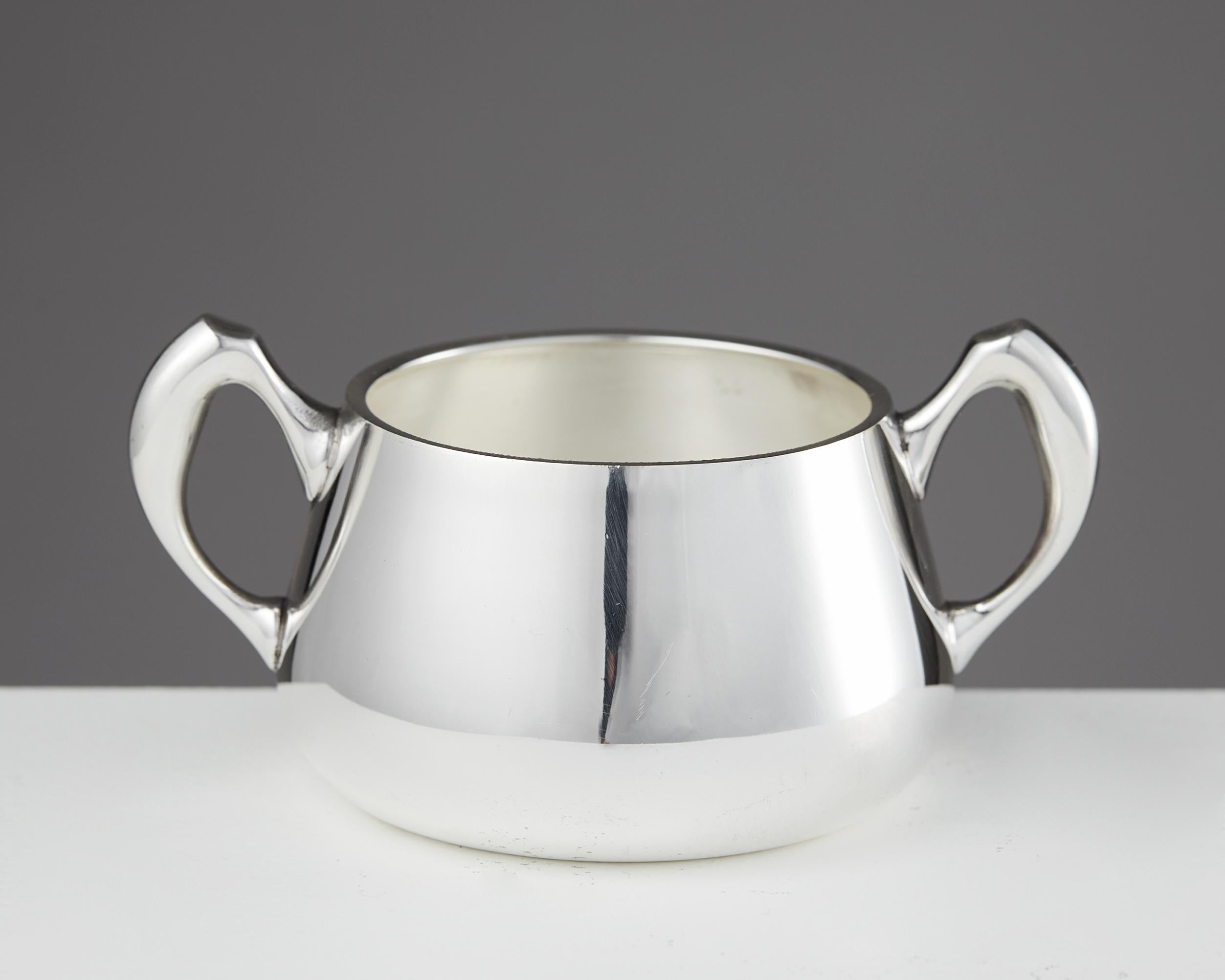 Sterling Silver Coffee and Sugar Bowl, Anonymous for Kronen Sølvvarefabrik, Denmark, 1950s