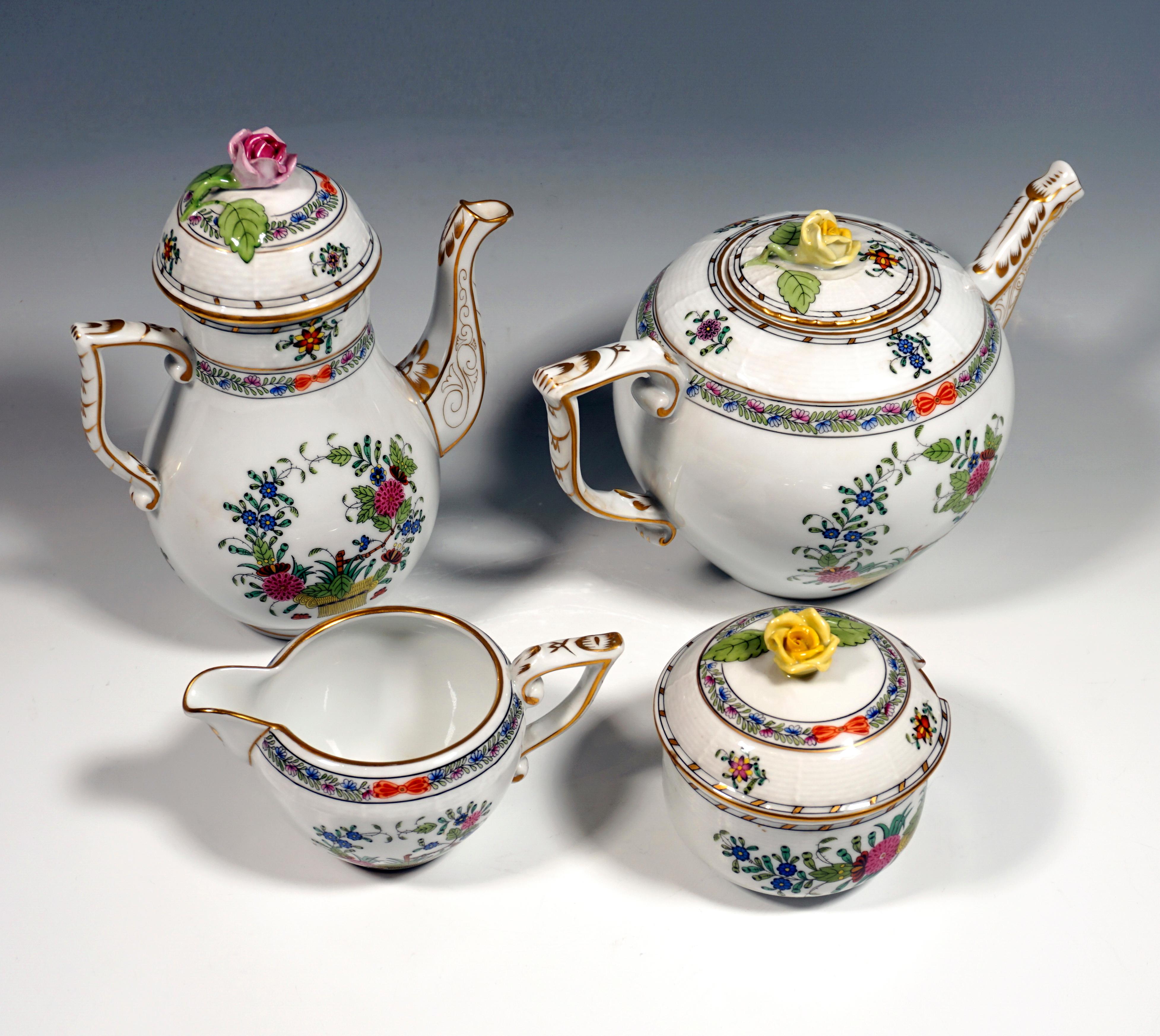 Japonisme Coffee and Tea Set for 8 Persons 'Fleurs des Indes' Herend Hungary, 20th Century