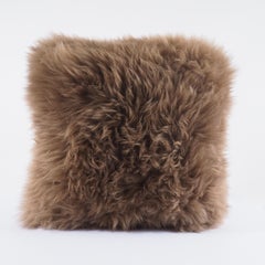 Shearling Sheepskin Brown Cushion by Muchi Decor, Made in Italy