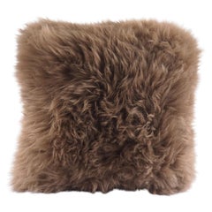 Coffee Bean Dark Camel Shearling Sheepskin Pillow Fluffy Cushion by Muchi Decor