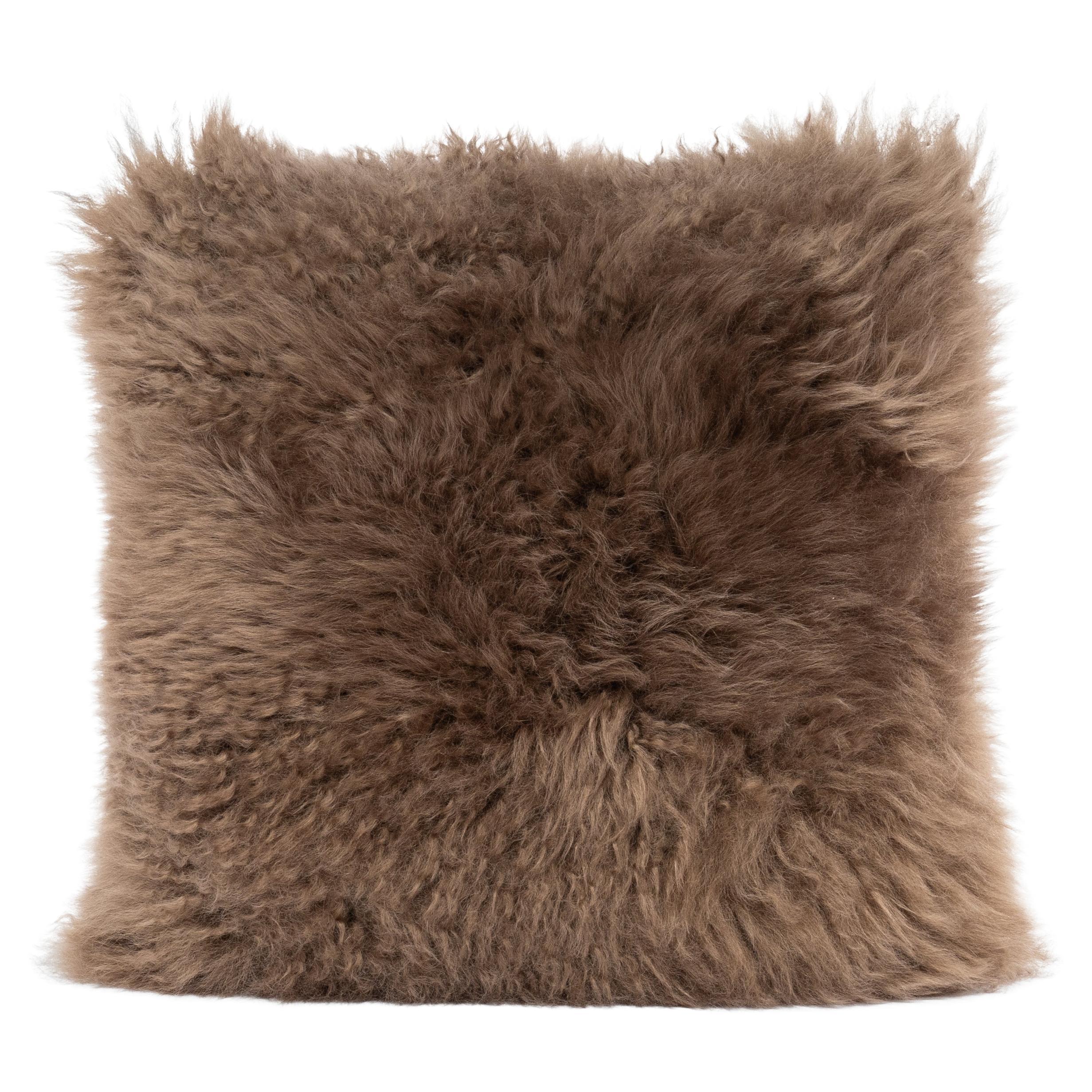 Shearling Sheepskin Brown Cushion by Muchi Decor, Made in Italy