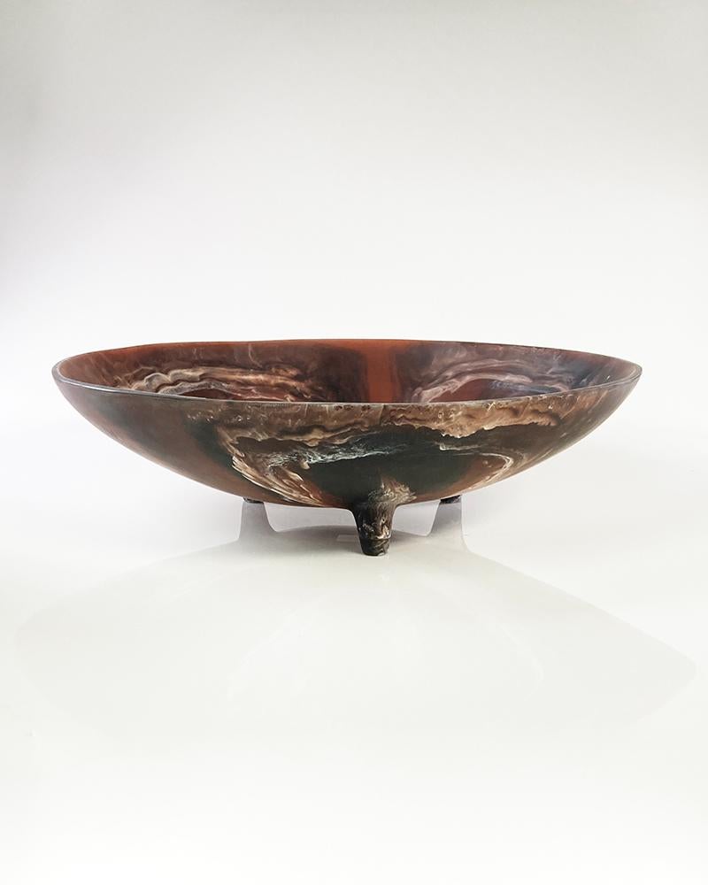 Hand-Crafted Coffee Brown and Black Footed Resin Centerpiece by Monica Calderon For Sale