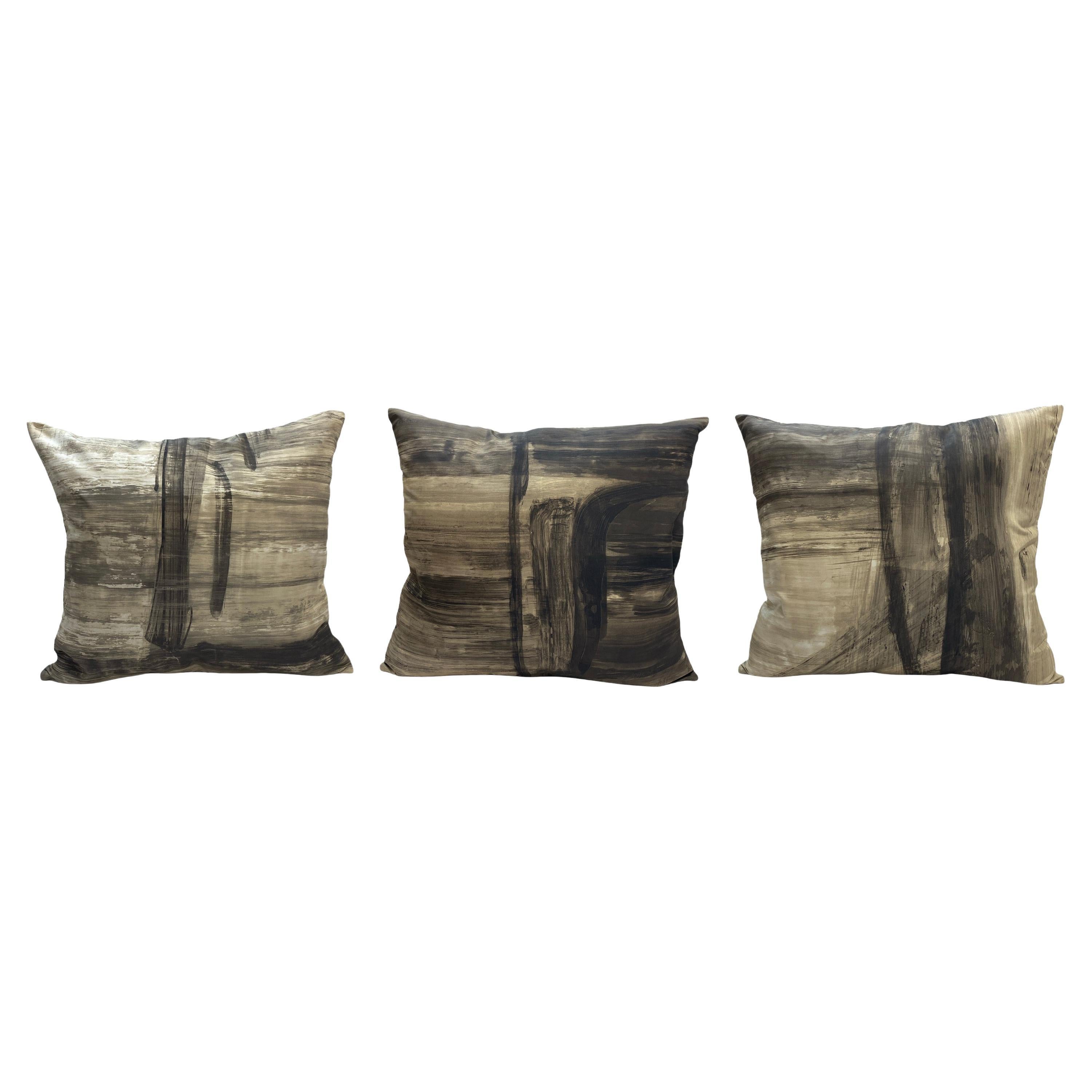 Coffee Brown and Camel Abstract Artwork Pillows  