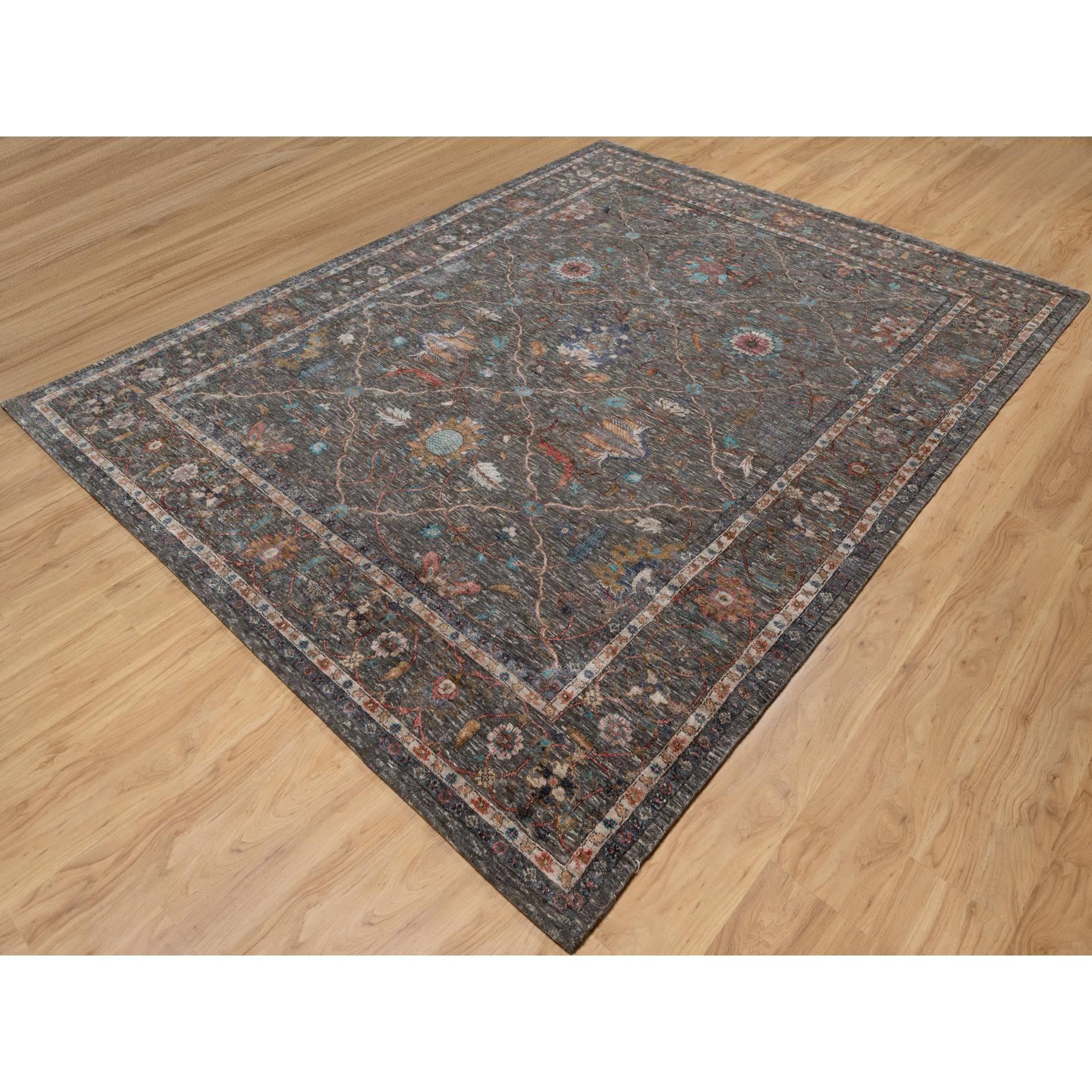 Kaffee Brown Hand geknotet Persisch Scrolls Blatt Design Wolle & Seide Teppich 7'9 
